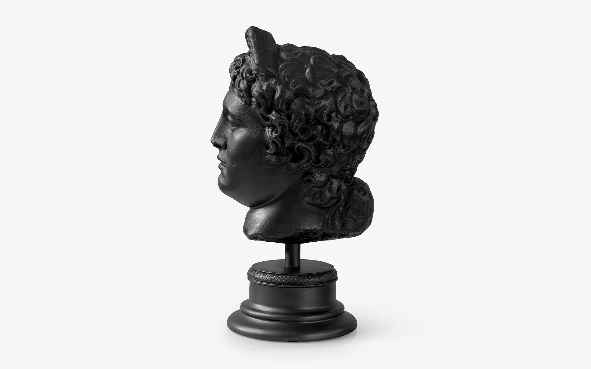 Classical Greek Black Mercurius Hermes Bust Statue Made with Compressed Marble Powder