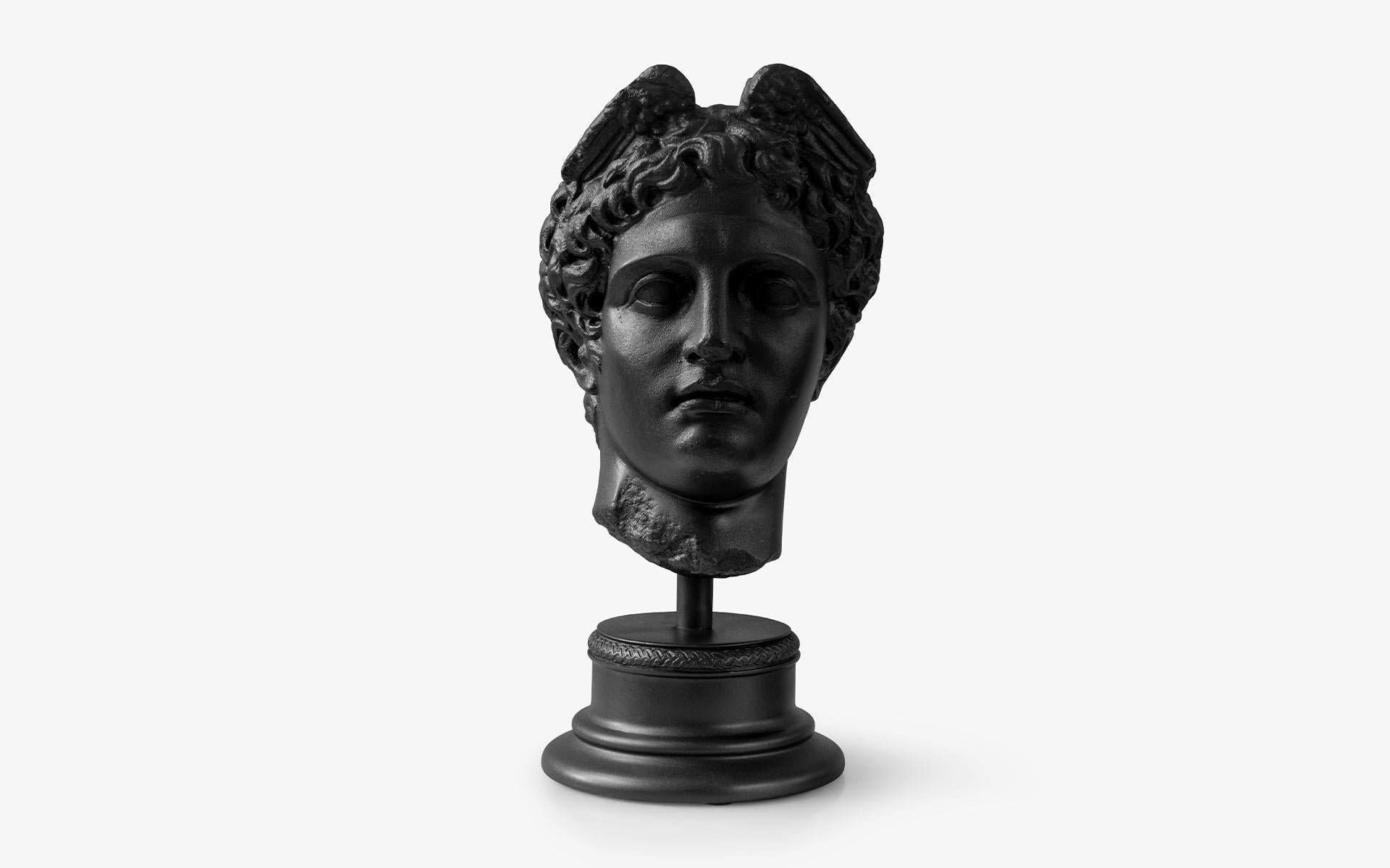 Cast Black Mercurius Hermes Bust Statue Made with Compressed Marble Powder