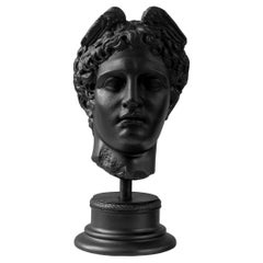 Retro Black Mercurius Hermes Bust Statue Made with Compressed Marble Powder