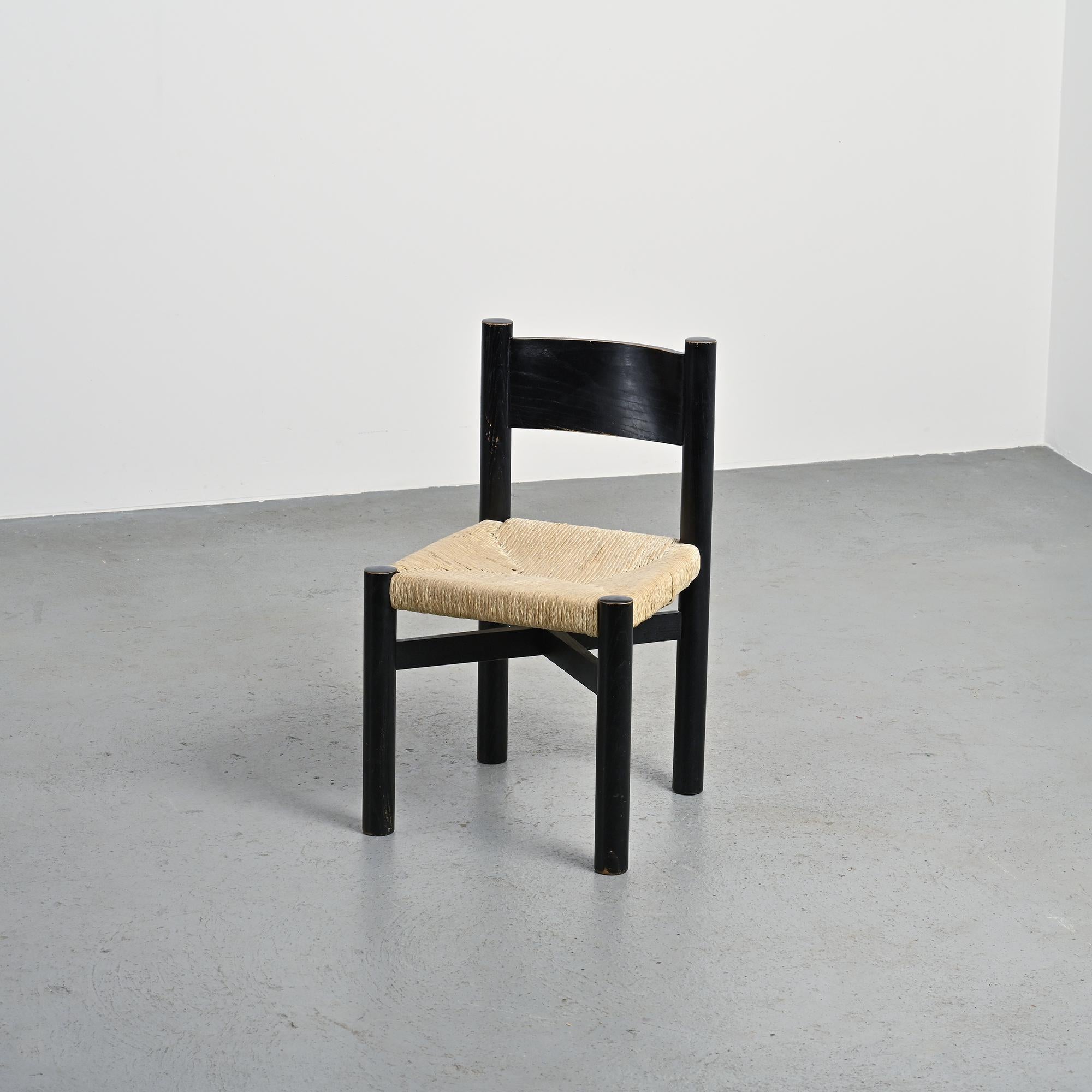 Schwarzer Stuhl Meribel, Charlotte Perriand, um 1950 (Moderne der Mitte des Jahrhunderts) im Angebot