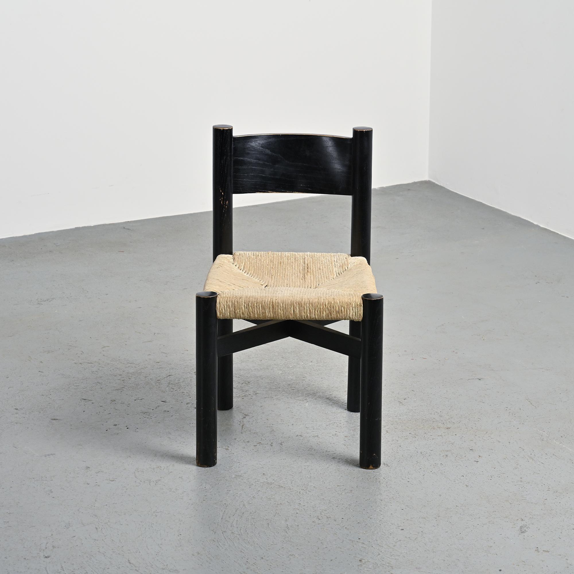 Schwarzer Stuhl Meribel, Charlotte Perriand, um 1950 (Französisch) im Angebot