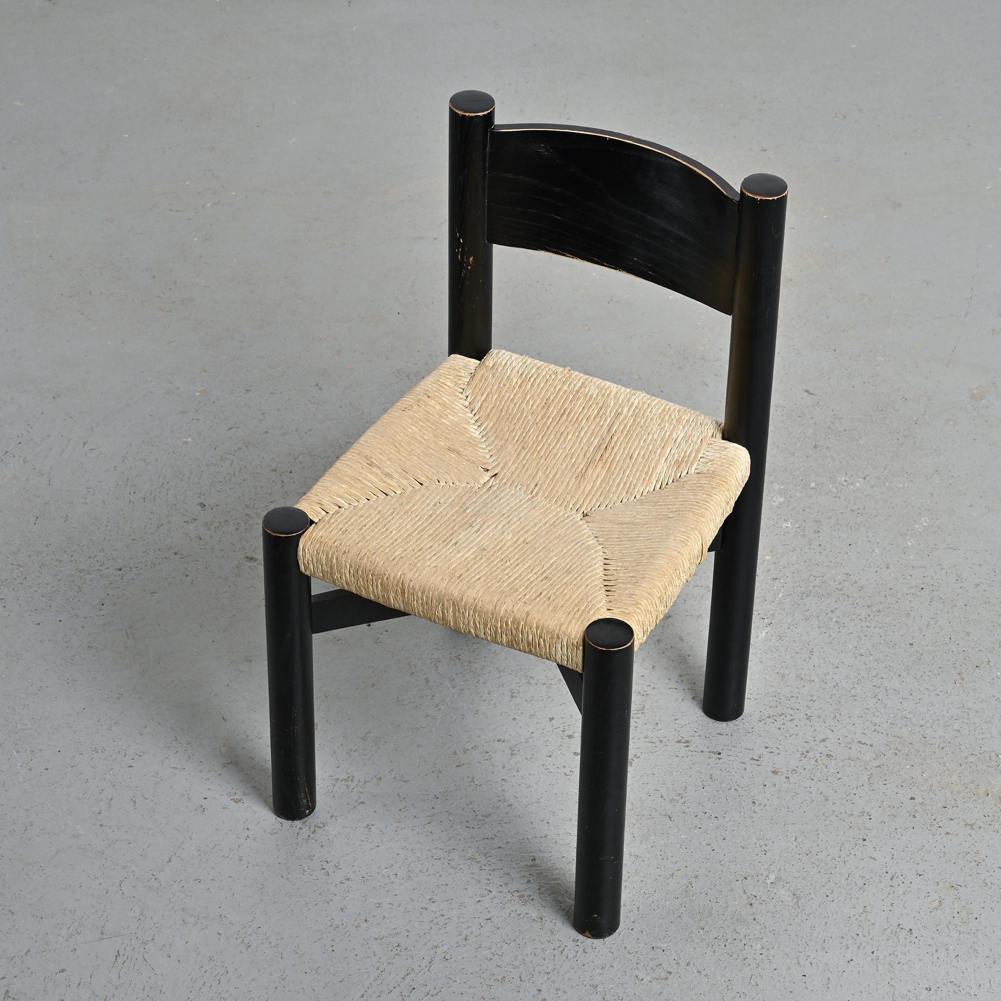 Schwarzer Stuhl Meribel, Charlotte Perriand, um 1950 (Binse) im Angebot