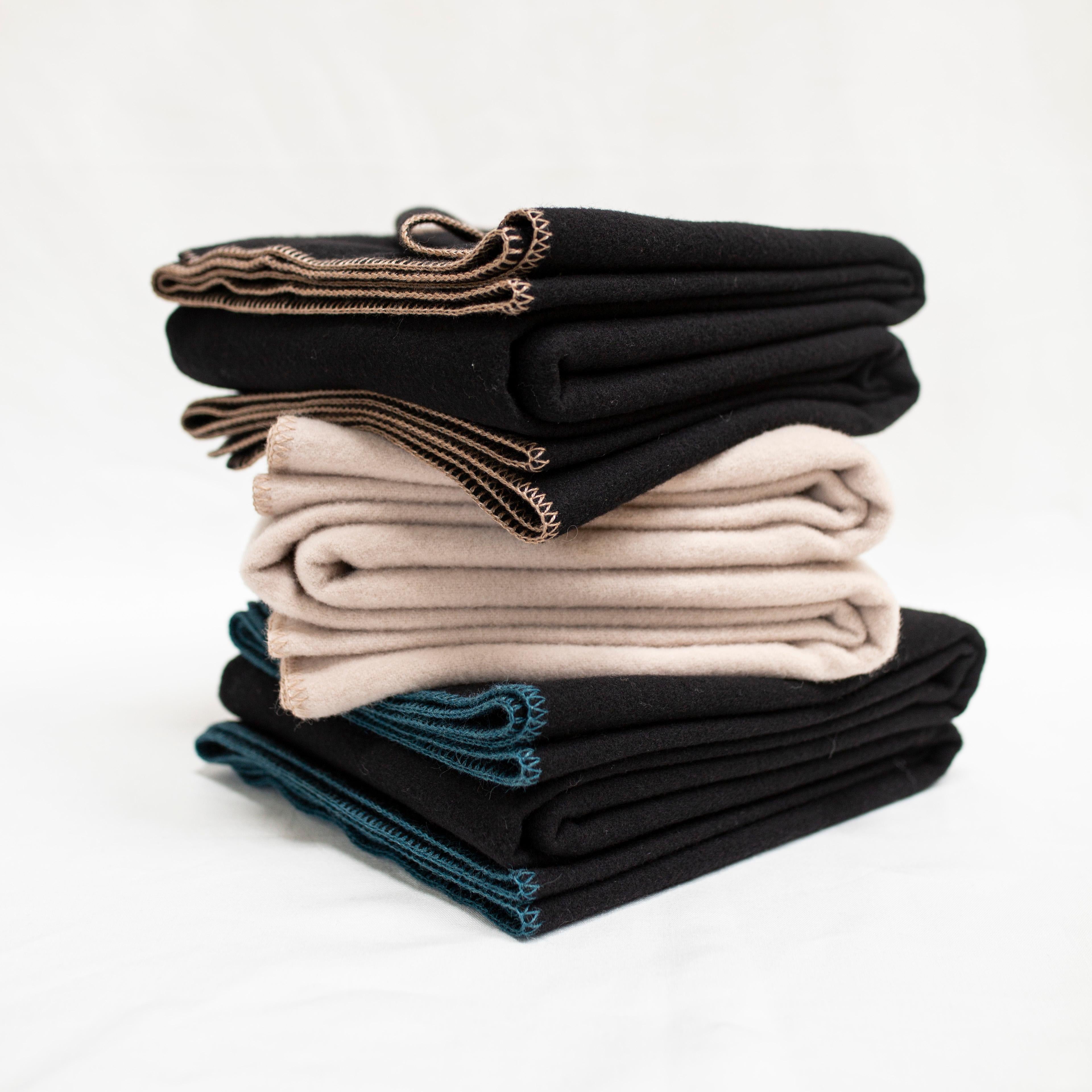 Mid-Century Modern Black Merino Wool Throw 'The Portia' by JG Switzer For Sale