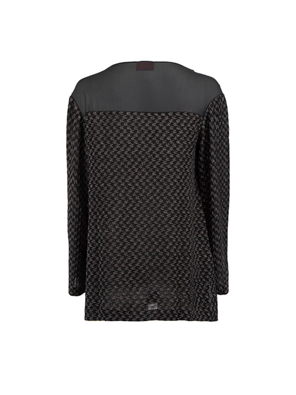 Black Mesh Neckline Metallic Houndstooth Top Size XL In Good Condition For Sale In London, GB