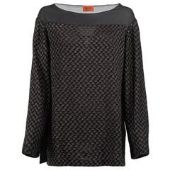 Black Mesh Neckline Metallic Houndstooth Top Size XL