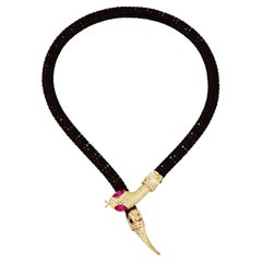 Vintage Black Mesh Snake Choker Necklace, 1980s