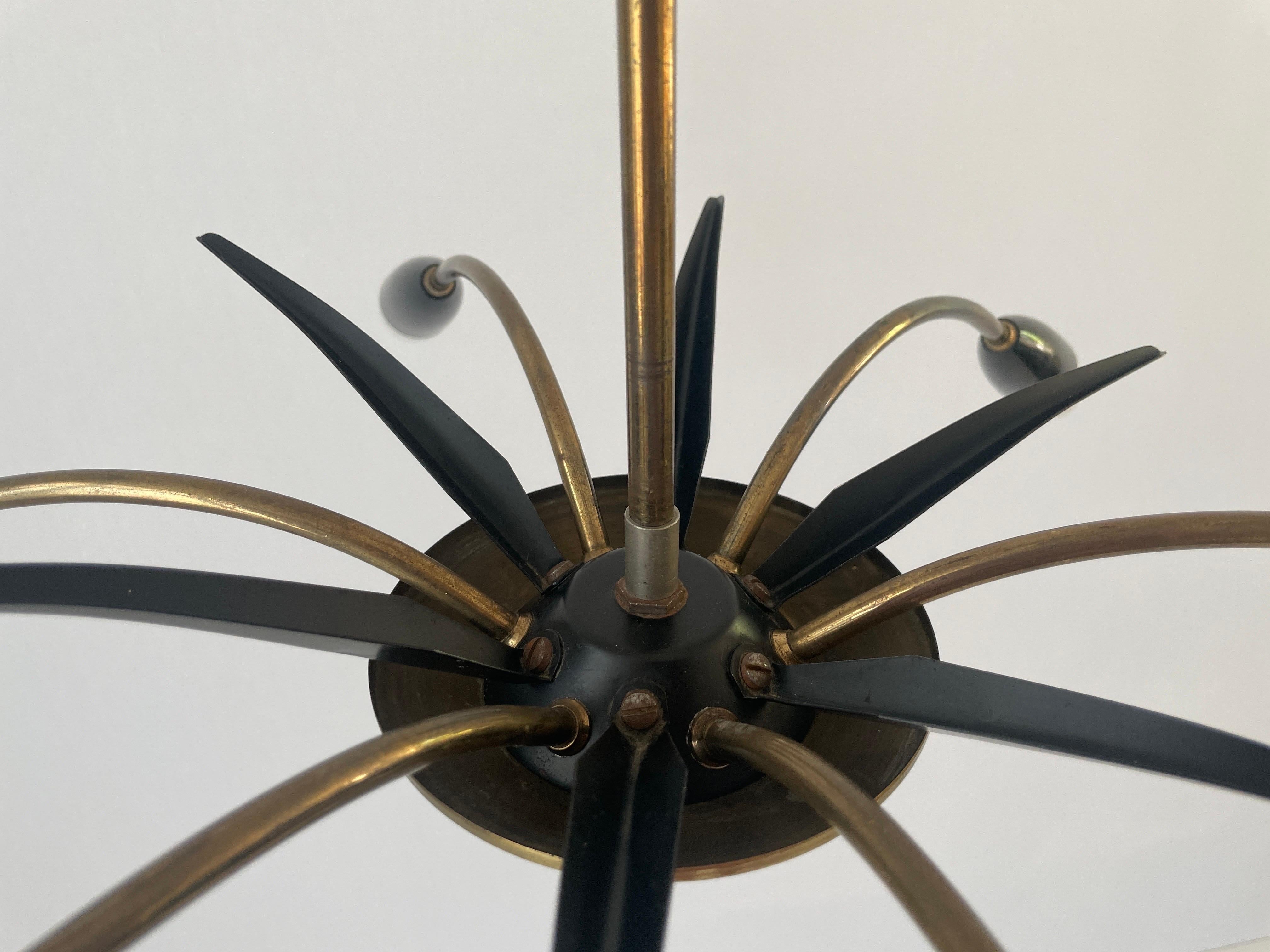 Black Metal & 6-armed Brass Body Ceiling Lamp, 1950s, Germany For Sale 9