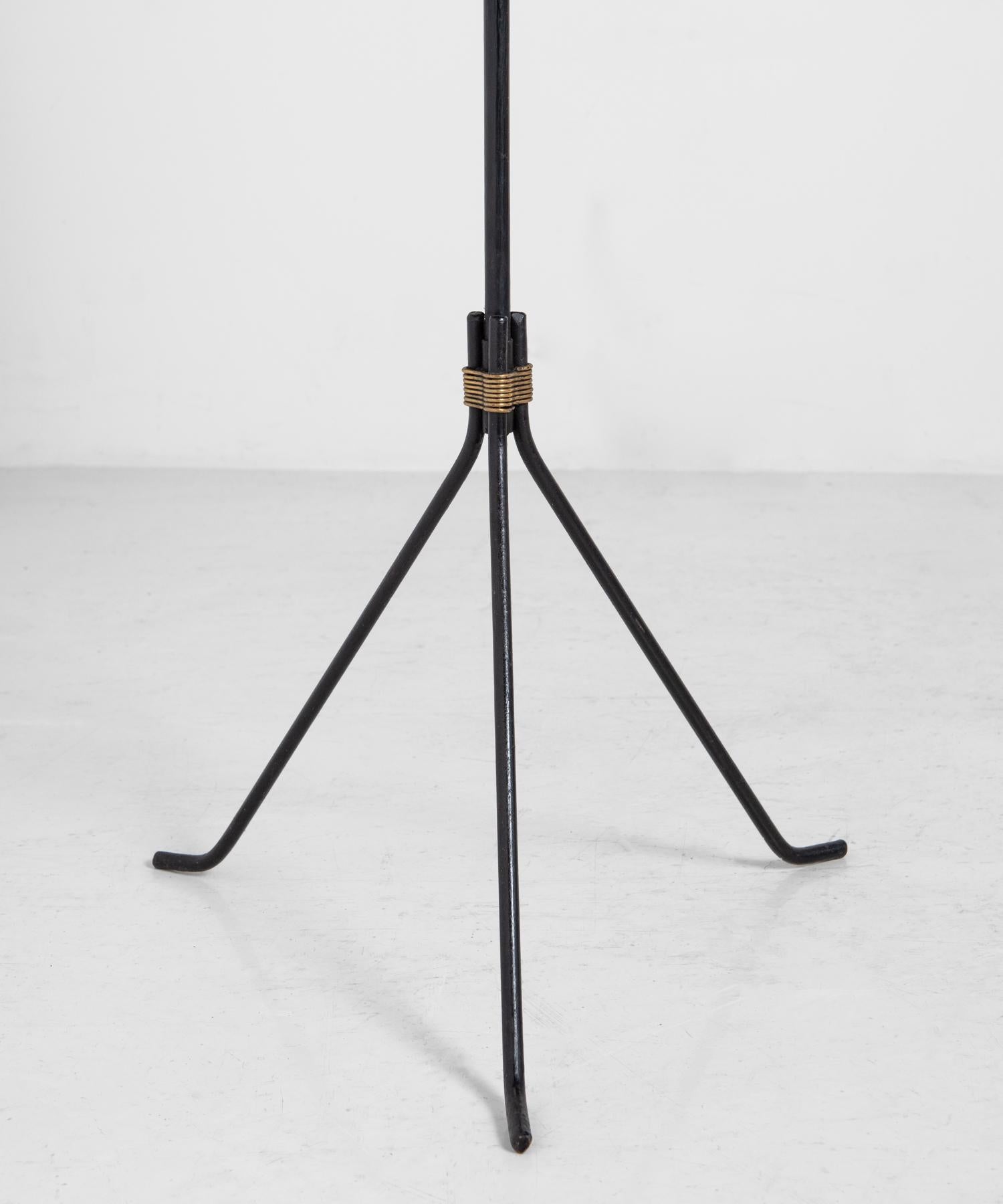 French Black Metal and Brass Floor Lamp, France, circa 1950