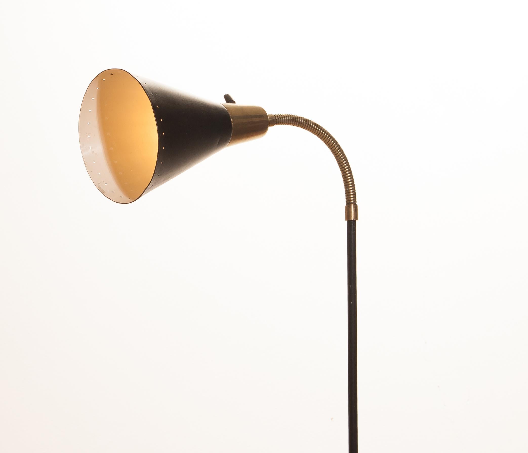 Black Metal and Brass Swedish Floor Lamp, 1940s 3