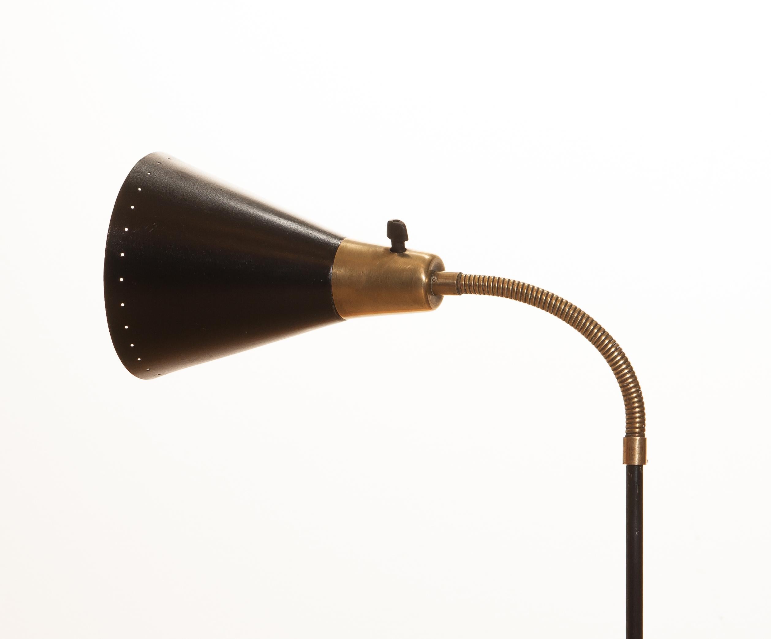 Black Metal and Brass Swedish Floor Lamp, 1940s 5