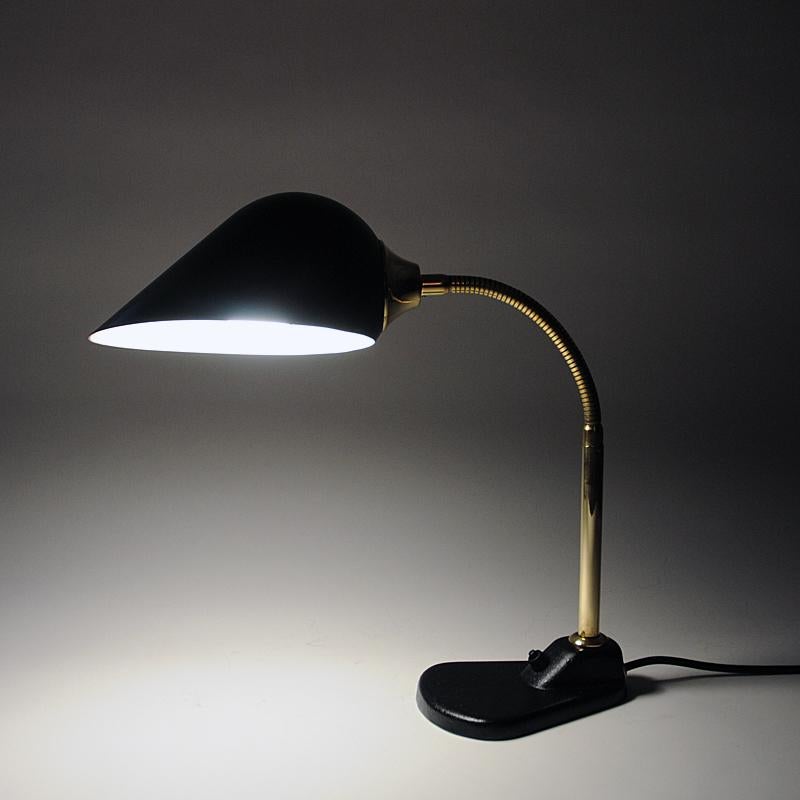 Scandinavian Modern Black Metal and Brass Table or Desklamp by RTH, Norway, 1950s