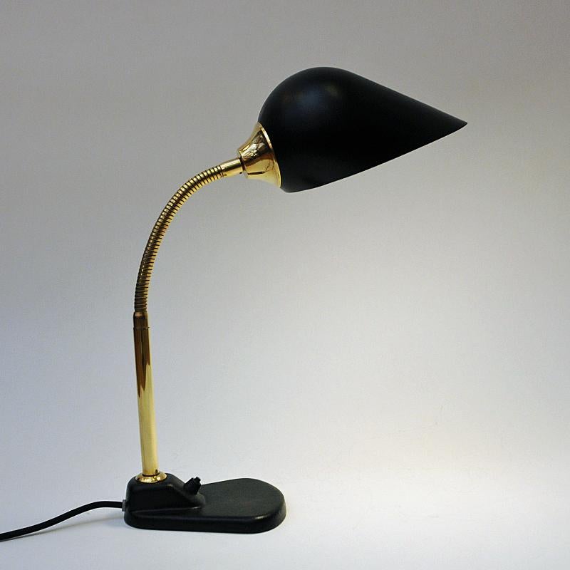 Mid-20th Century Black Metal and Brass Table or Desklamp by RTH, Norway, 1950s