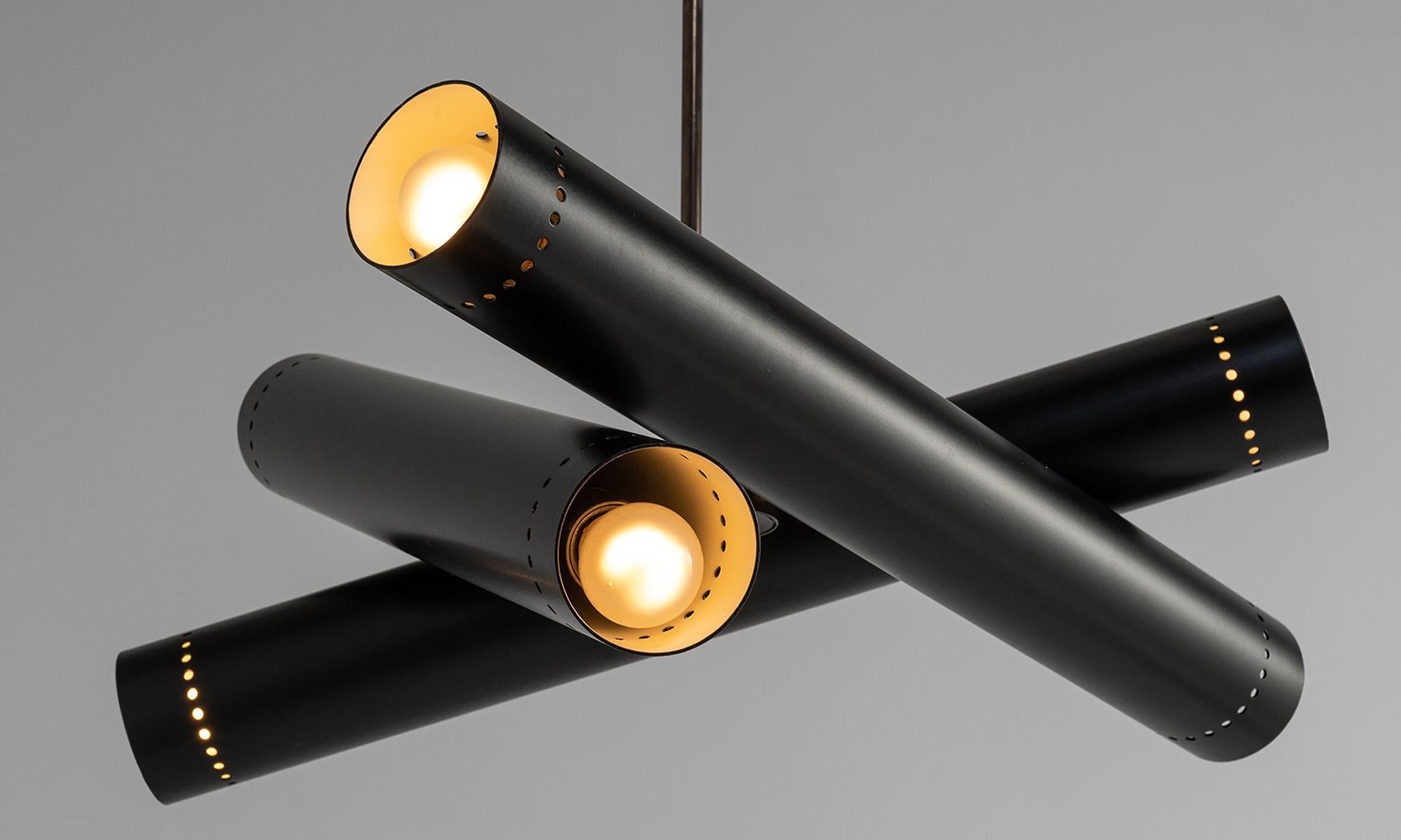 Modern Black Metal and Brass Tubular Chandelier, Made in Italy For Sale