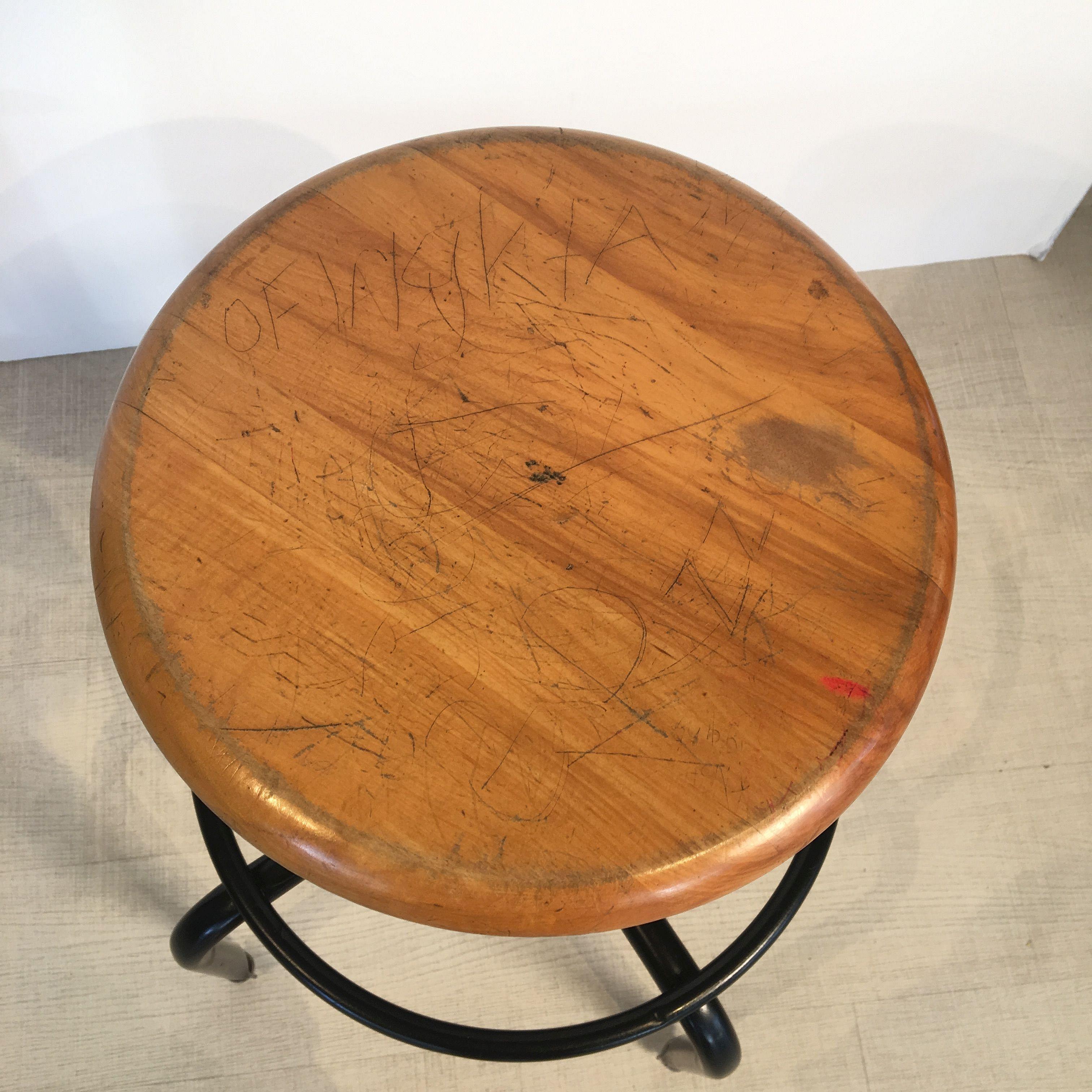 Sgabelli da bar in metallo nero e cromo con sedili rotondi in Wood 