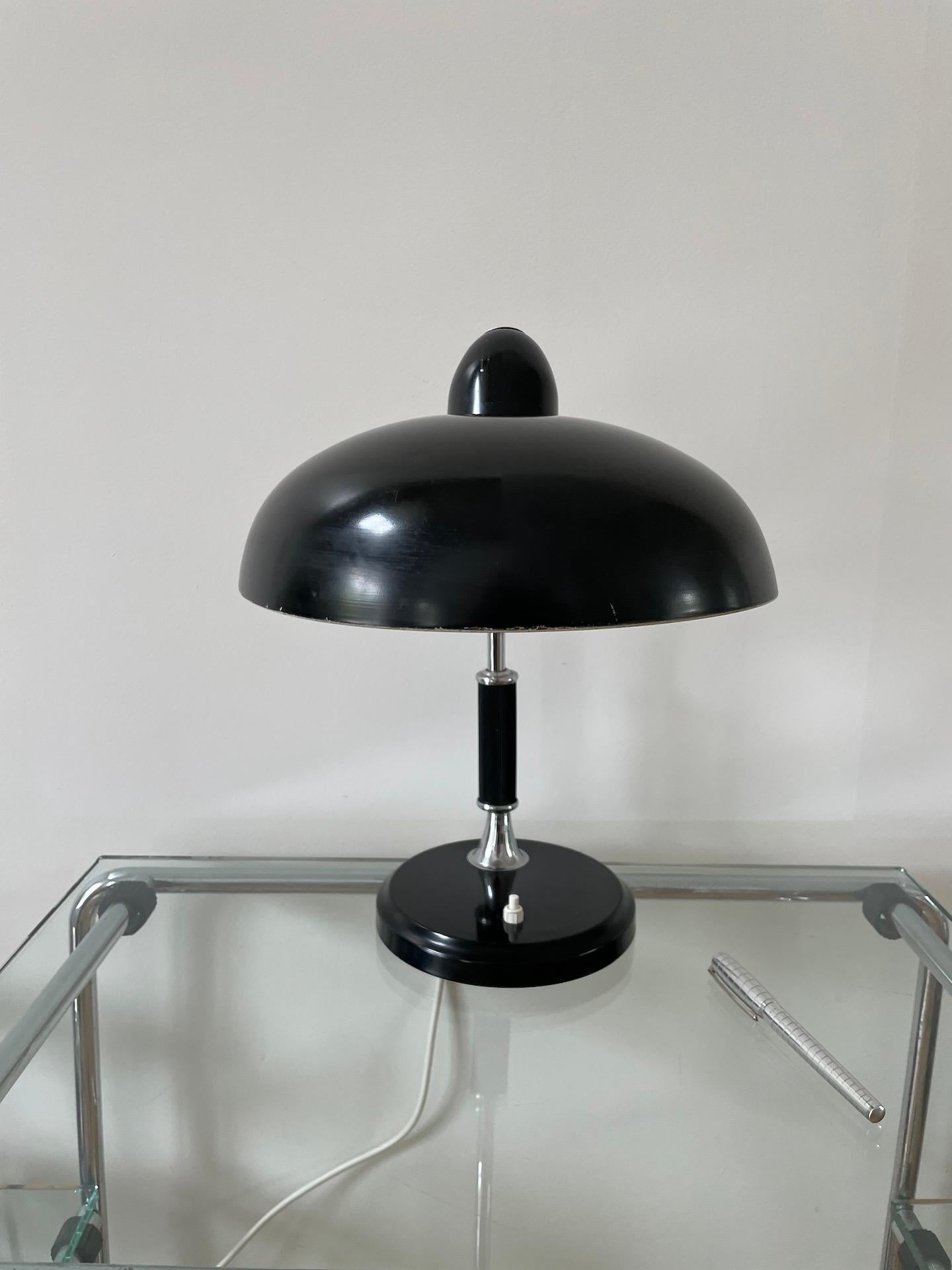 German Black Metal and Chromed Table Light by Helo Leuchten, circa 1945 For Sale
