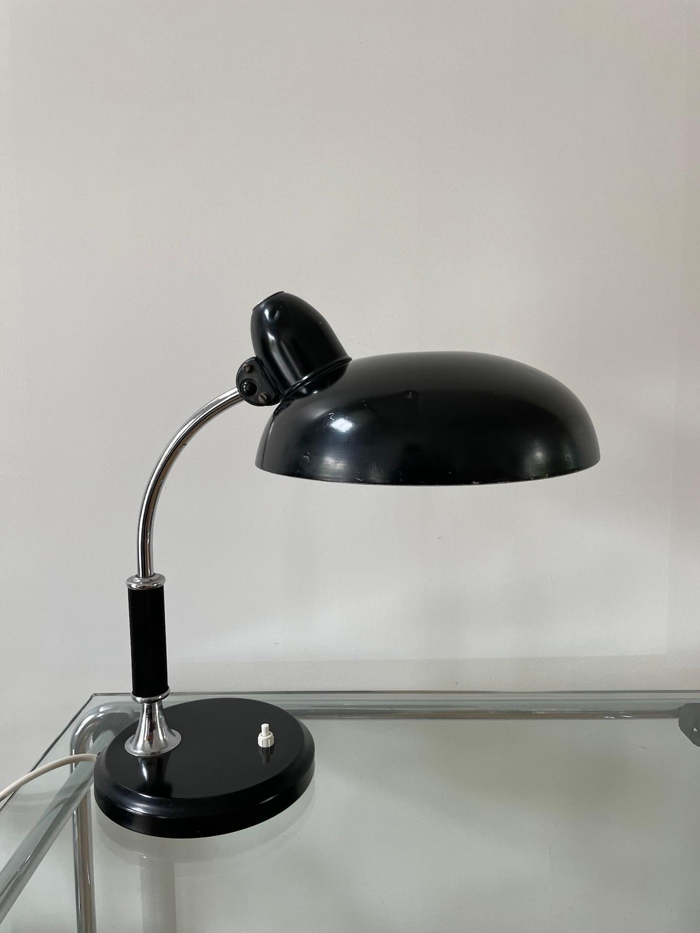 Mid-20th Century Black Metal and Chromed Table Light by Helo Leuchten, circa 1945 For Sale