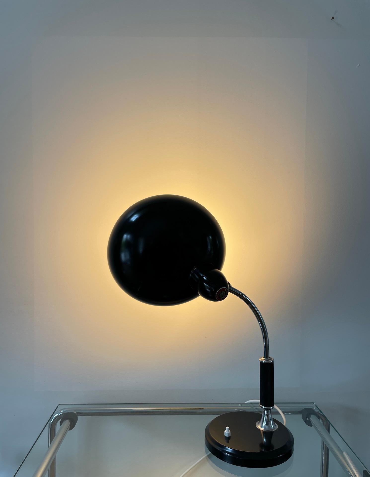 Black Metal and Chromed Table Light by Helo Leuchten, circa 1945 2