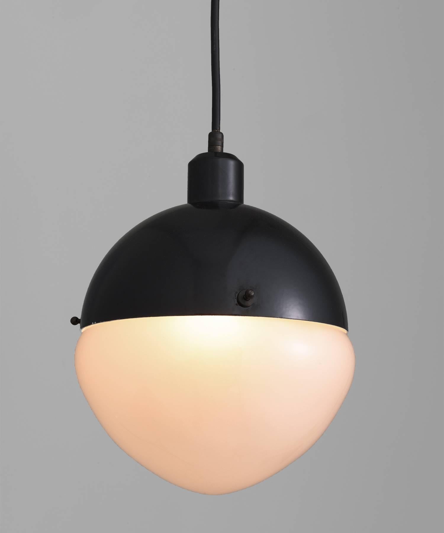 Modern Black Metal & Frosted Glass Pendant, Made in Italy For Sale