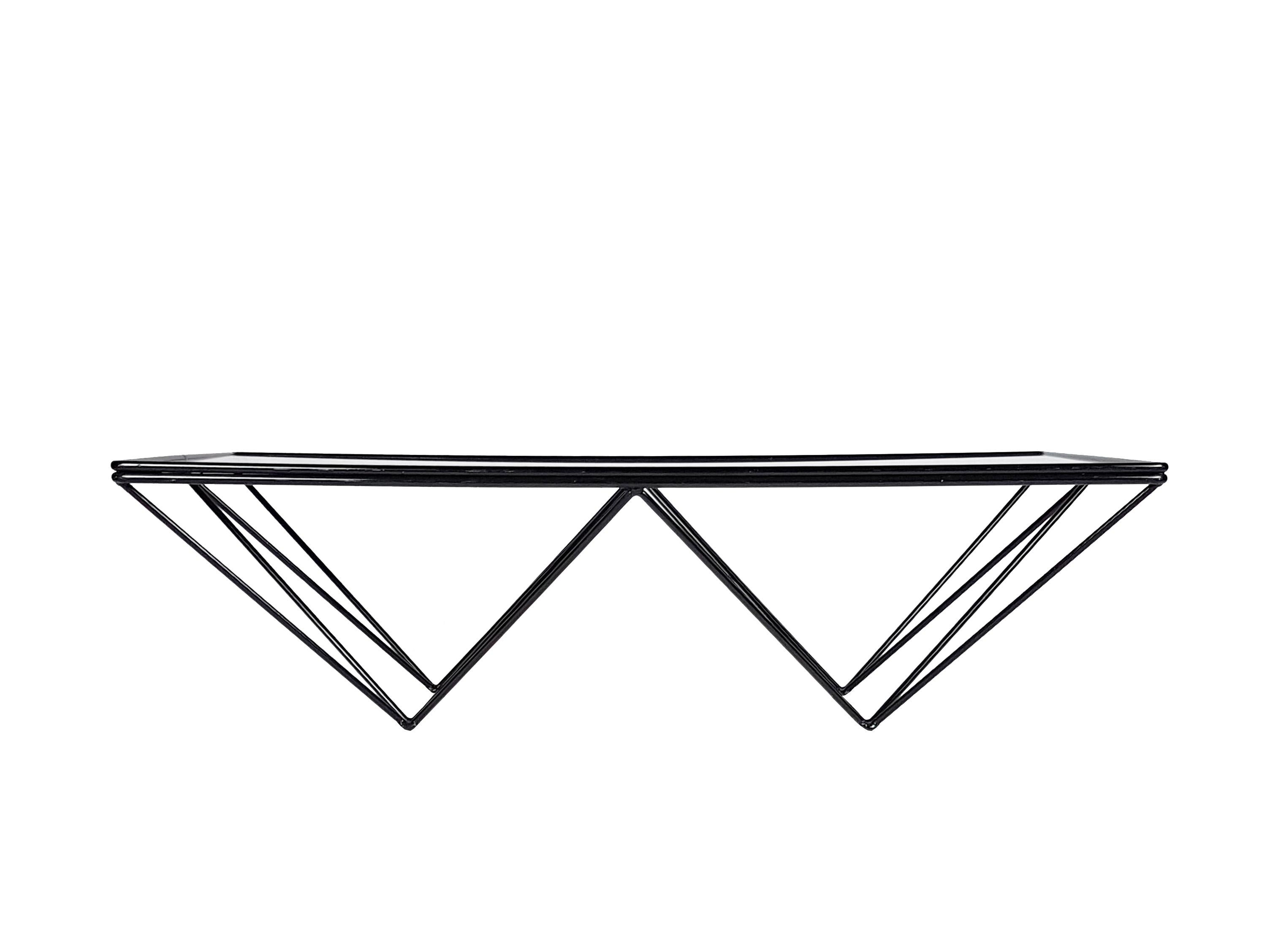 Italian Black Metal and Glass 1980s Coffee Table Alanda Attributed to P. Piva For Sale