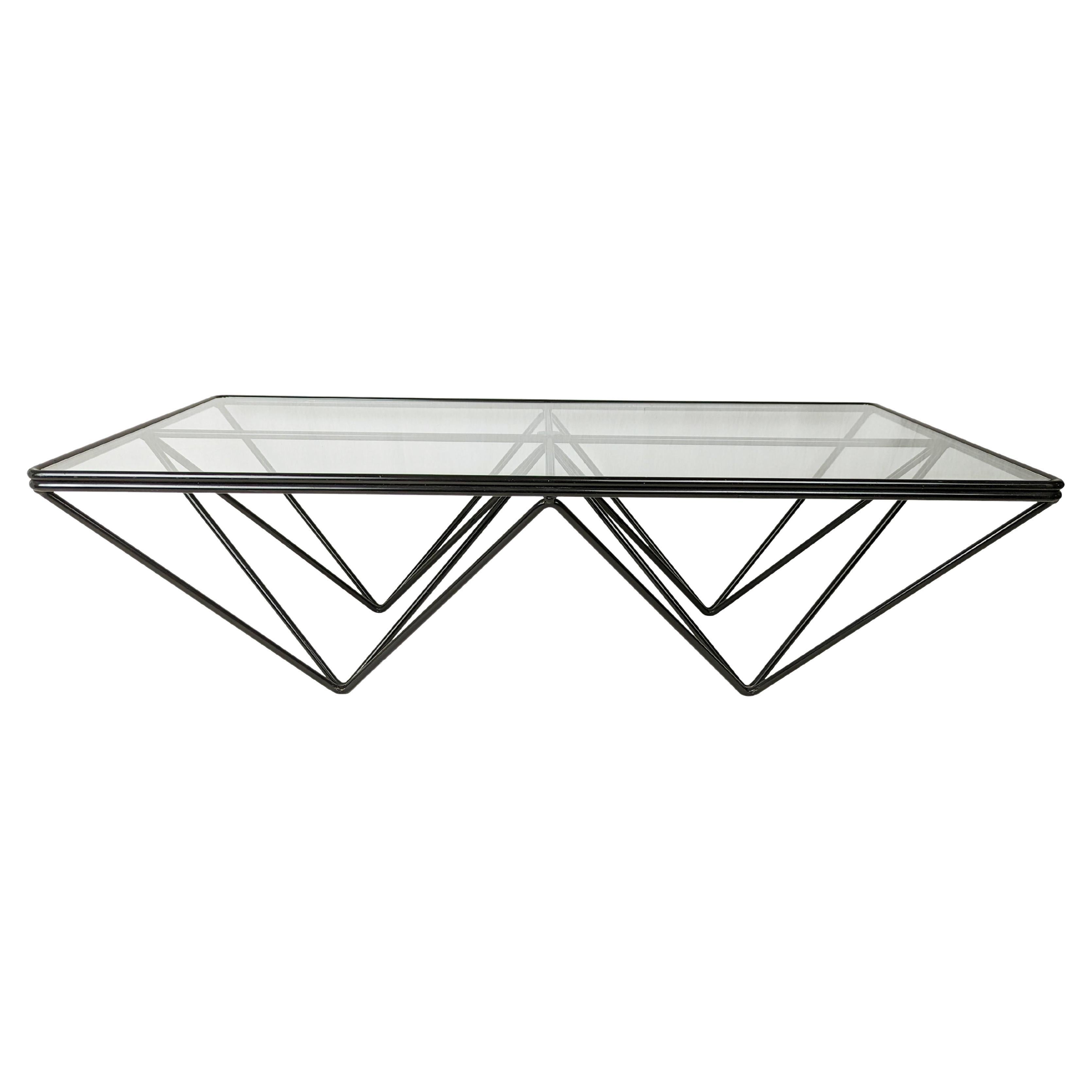 Black Metal and Glass 1980s Coffee Table Alanda Attributed to P. Piva For Sale