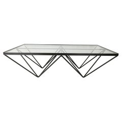 Black Metal and Glass 1980s Coffee Table Alanda Attributed to P. Piva