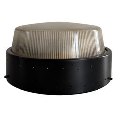 Black Metal and Glass Flush Mount, Attr. to Stilnovo, 1950s, Italy