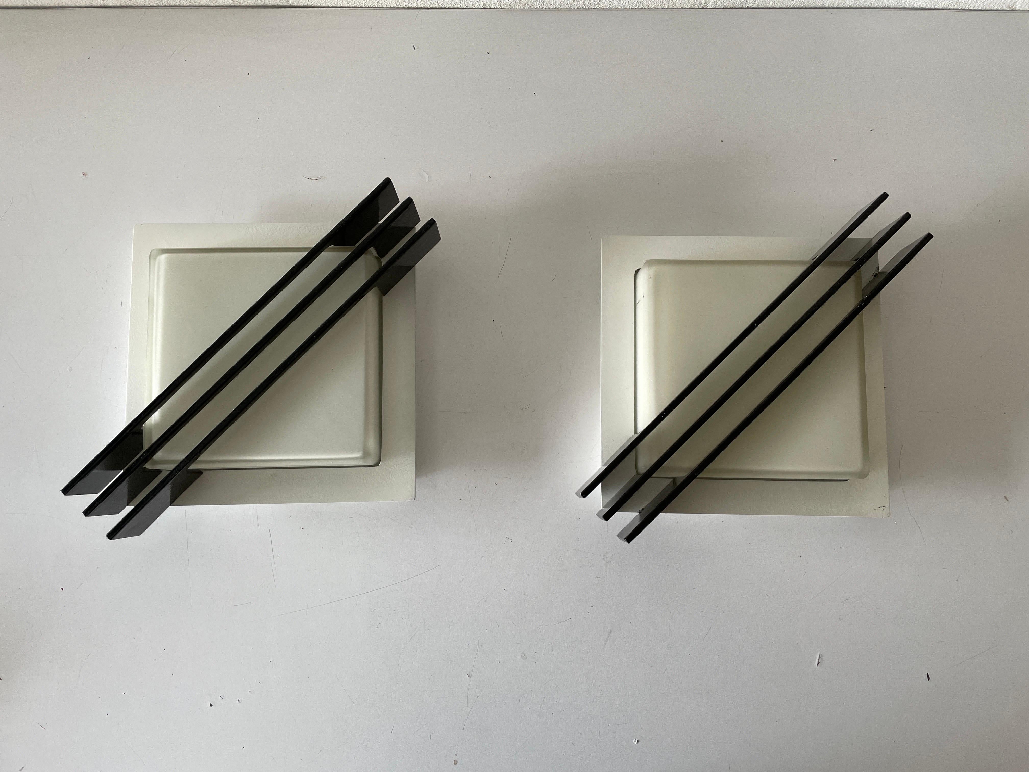 Black Metal and Glass Pair of Flush Mounts or Sconces by BEGA, 1960s, Germany In Excellent Condition For Sale In Hagenbach, DE