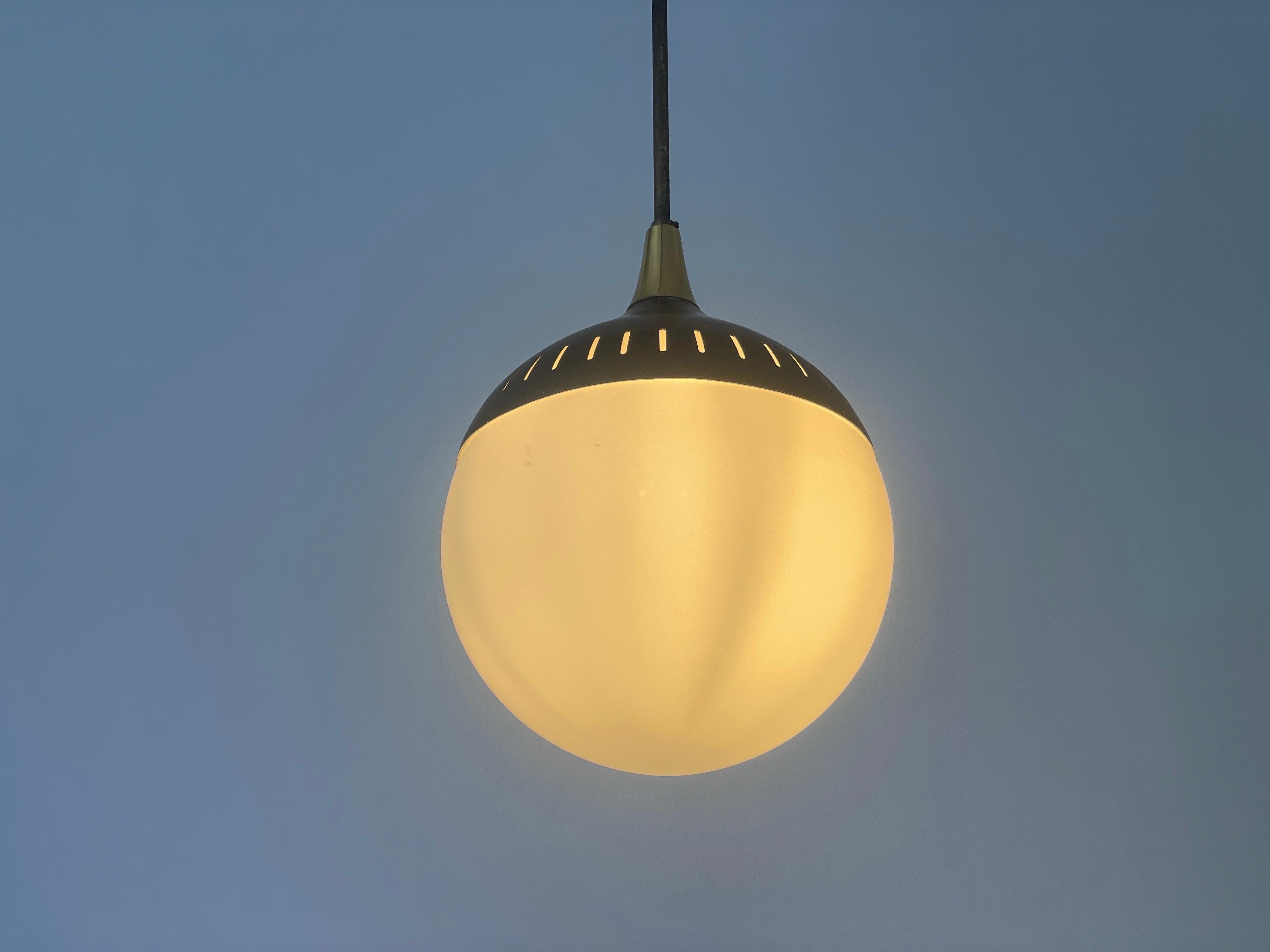 Black Metal and Glass Pendant Lamp, In style of Stilnovo, 1950s, Italy For Sale 5