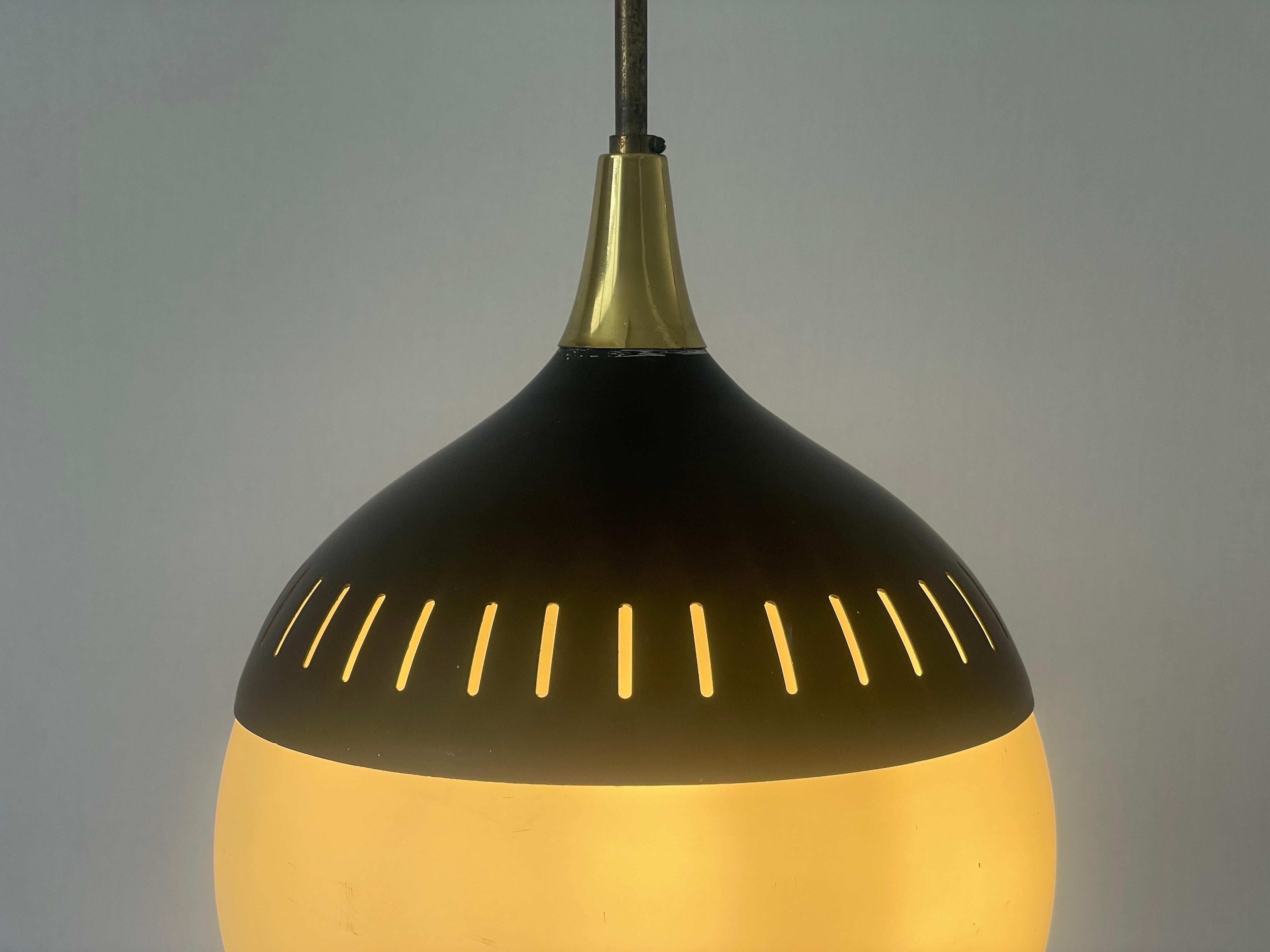 Black Metal and Glass Pendant Lamp, In style of Stilnovo, 1950s, Italy For Sale 7