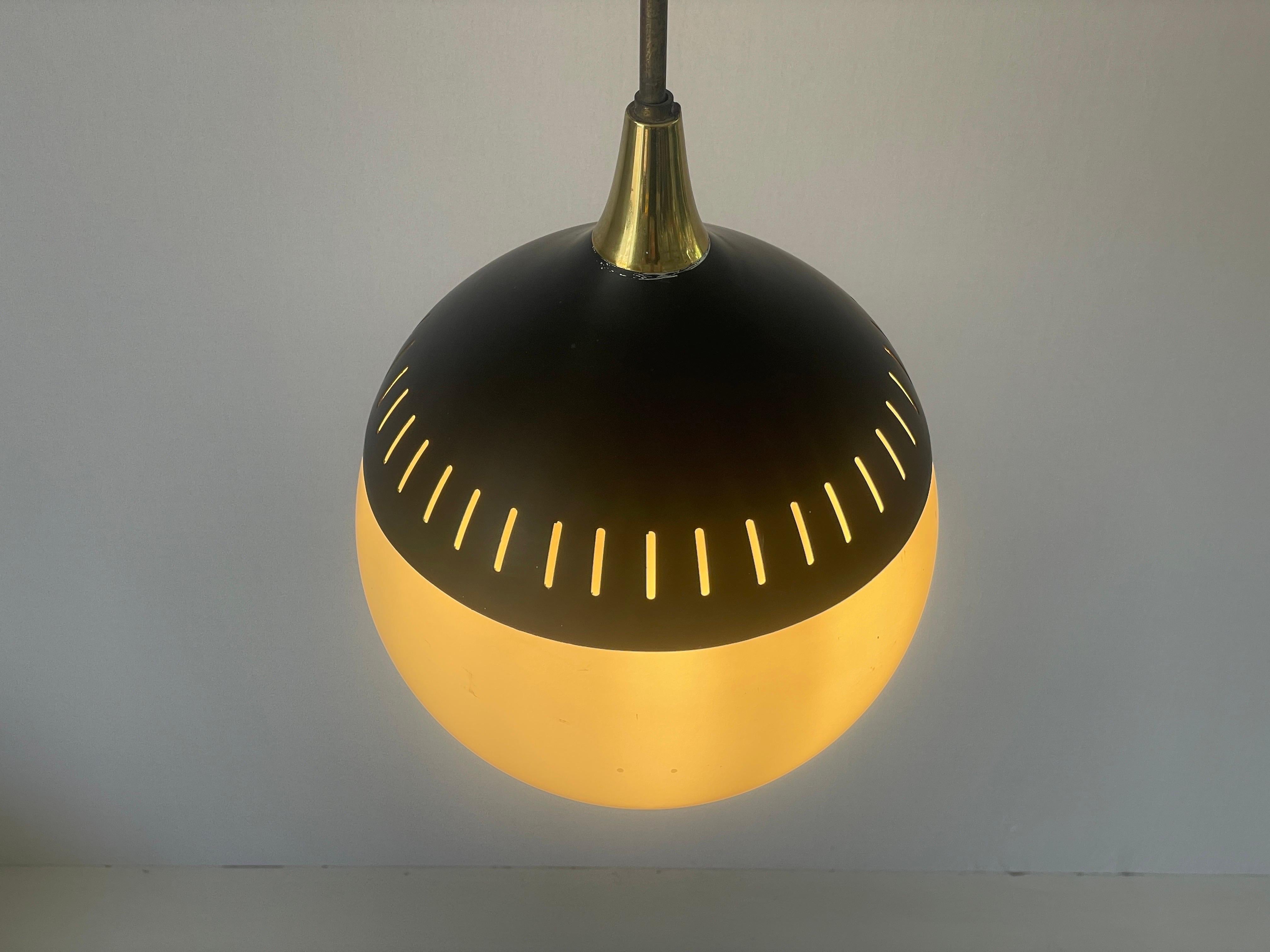 Black Metal and Glass Pendant Lamp, In style of Stilnovo, 1950s, Italy For Sale 9