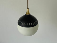 Black Metal and Glass Pendant Lamp, In style of Stilnovo, 1950s, Italy