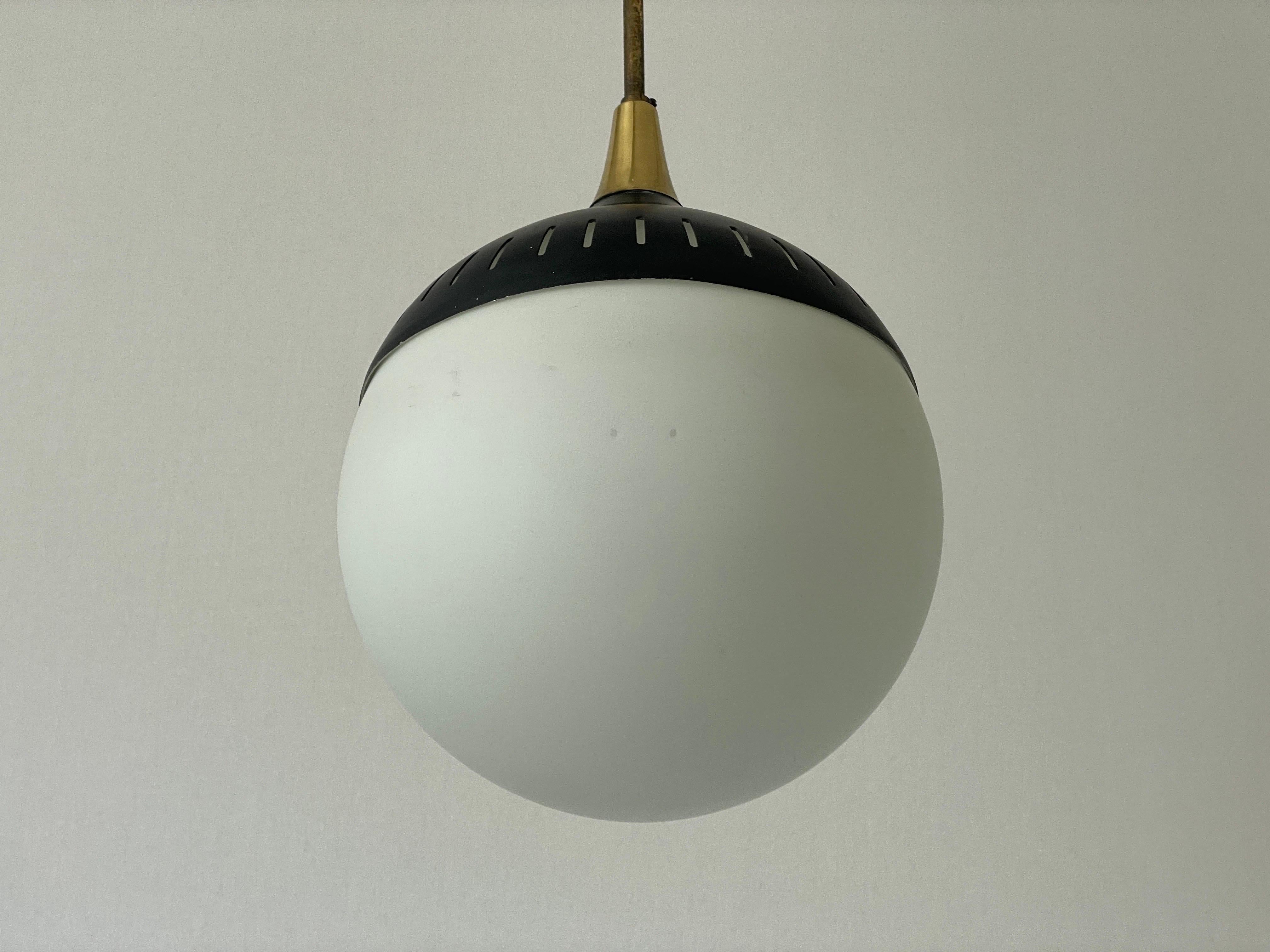 Italian Black Metal and Glass Pendant Lamp, In style of Stilnovo, 1950s, Italy For Sale