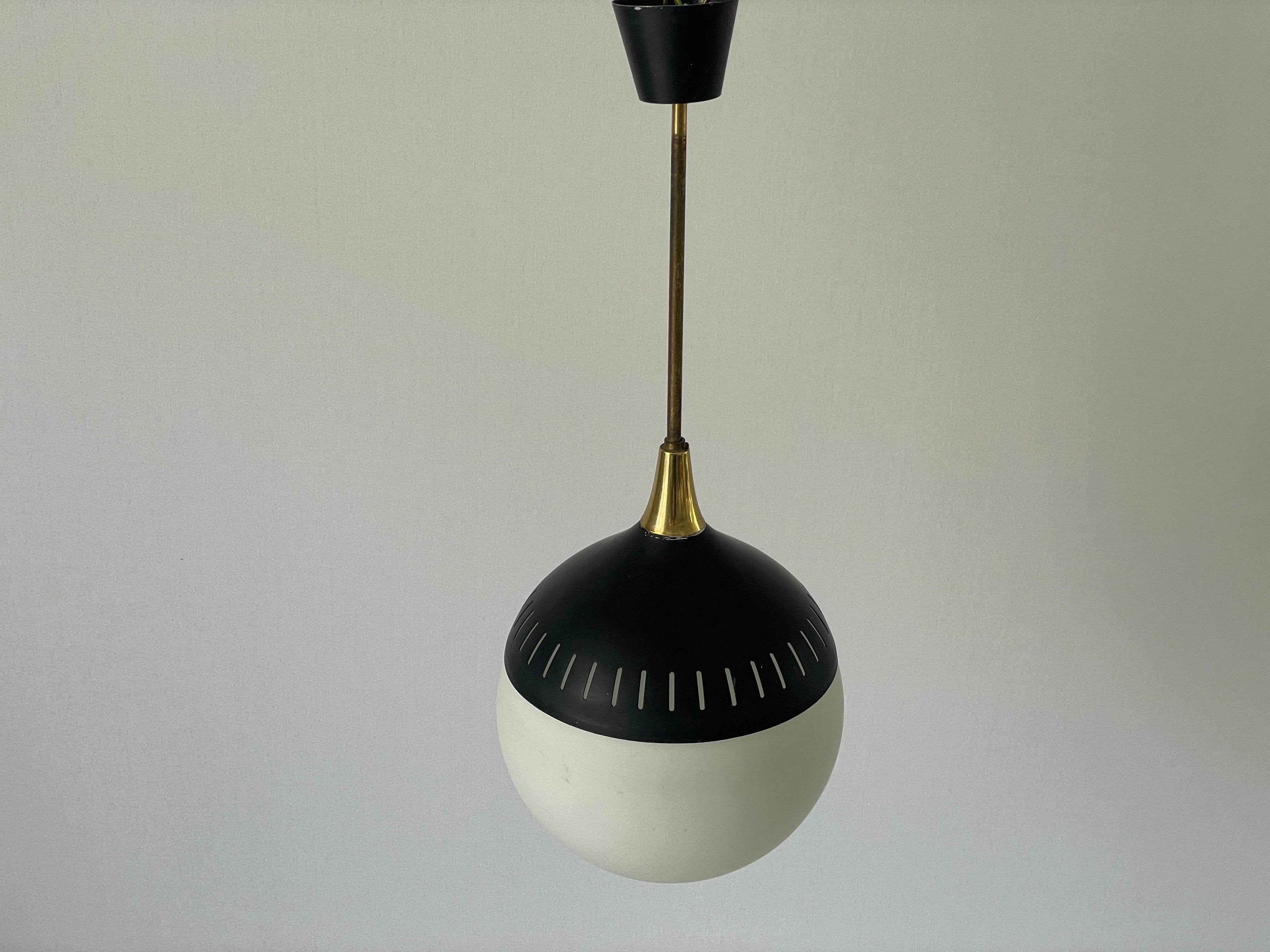 Mid-20th Century Black Metal and Glass Pendant Lamp, In style of Stilnovo, 1950s, Italy For Sale