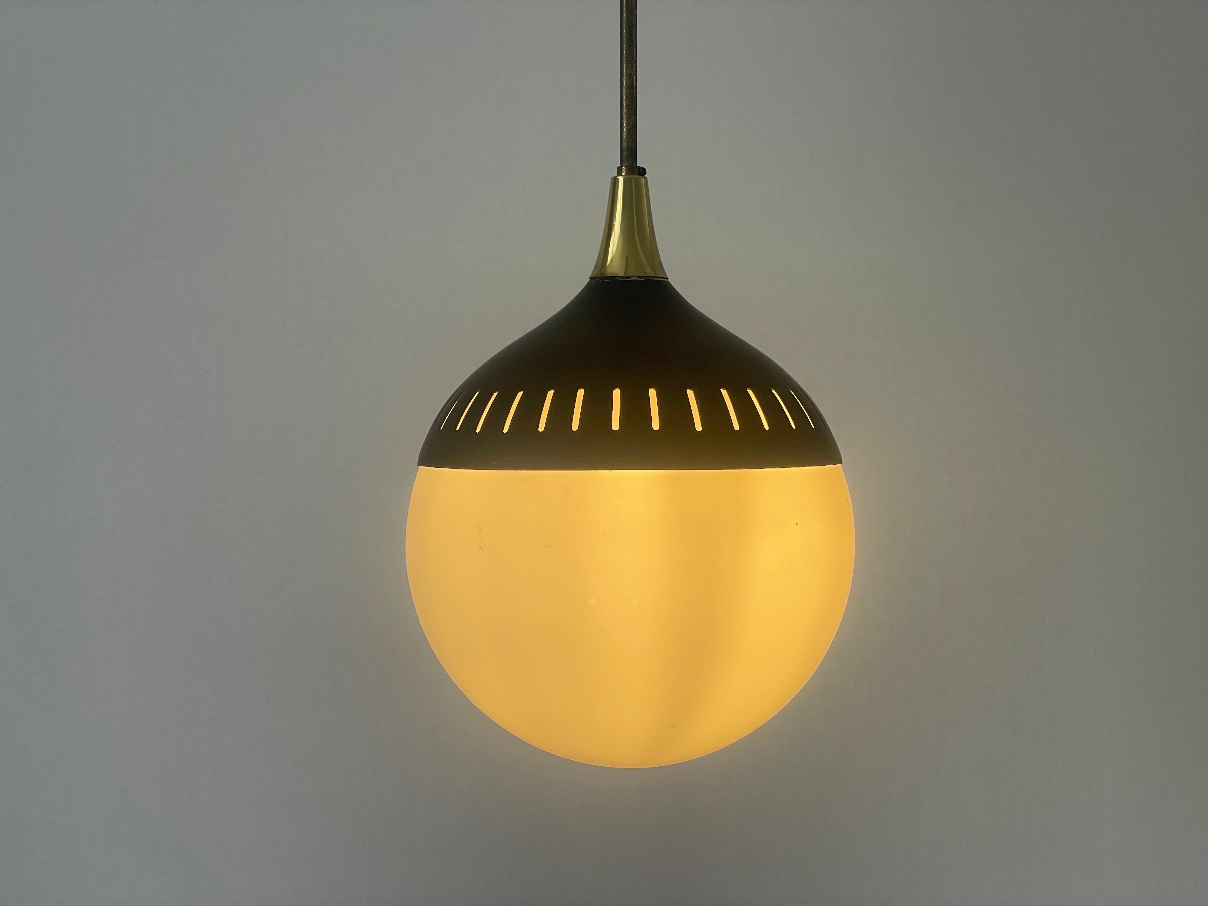 Black Metal and Glass Pendant Lamp, In style of Stilnovo, 1950s, Italy For Sale 3