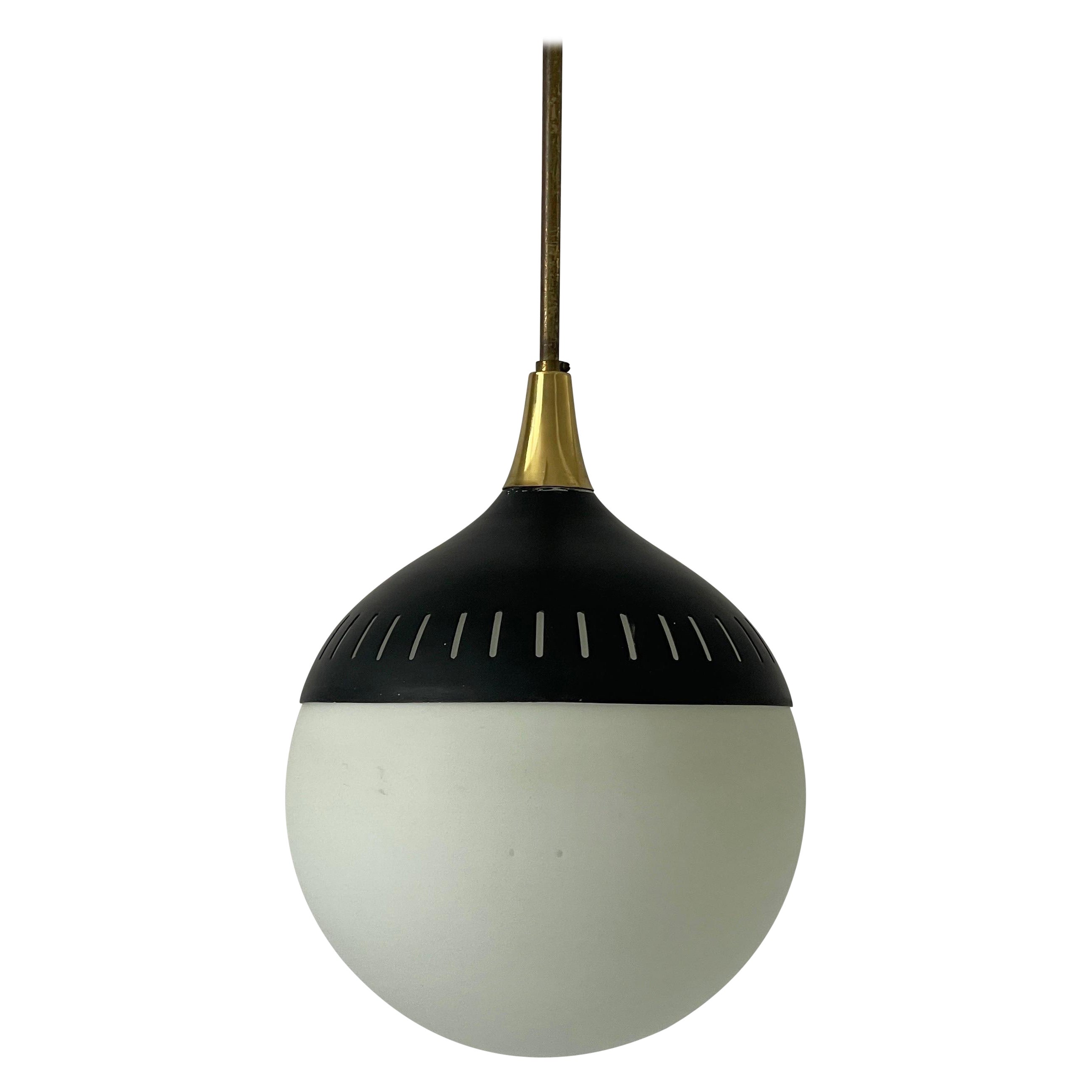 Black Metal and Glass Pendant Lamp, In style of Stilnovo, 1950s, Italy For Sale