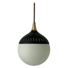 Black Metal and Glass Pendant Lamp, In style of Stilnovo, 1950s, Italy