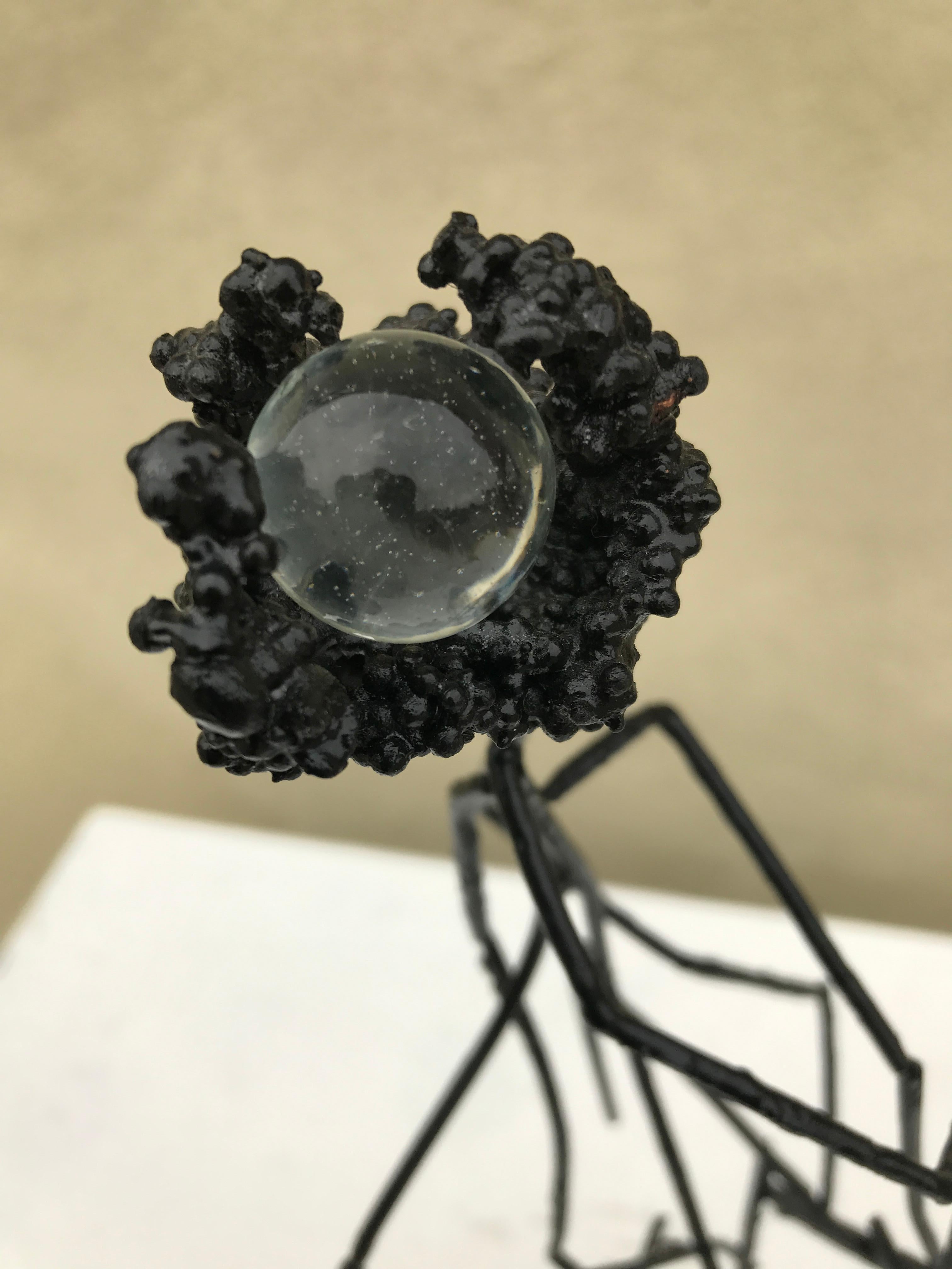 Hand-Crafted Black Metal and Glass Sculpture