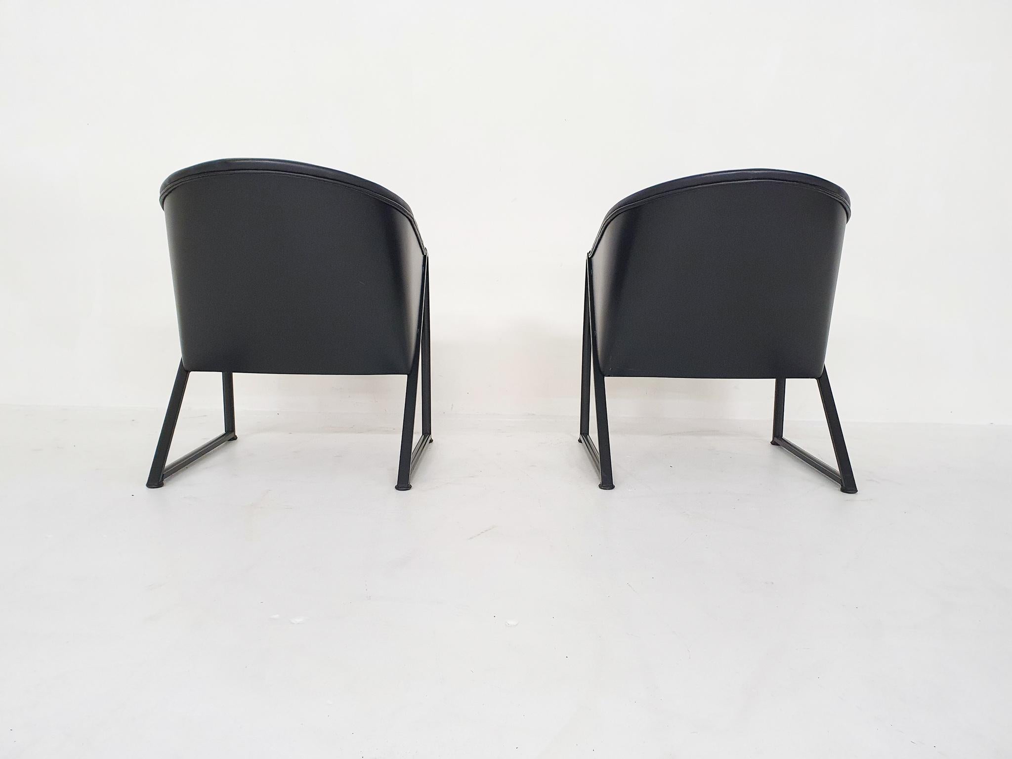 Finnish Black Metal and Leather Lounge Chairs by Jouko Jarvisalo for Inno, Finland 1980'