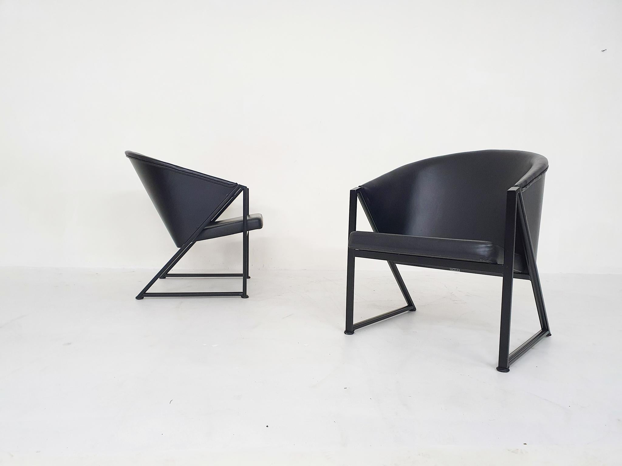 Late 20th Century Black Metal and Leather Lounge Chairs by Jouko Jarvisalo for Inno, Finland 1980'