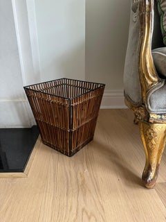 Black metal and rattan bin/basket