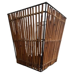 Black metal and rattan bin/basket