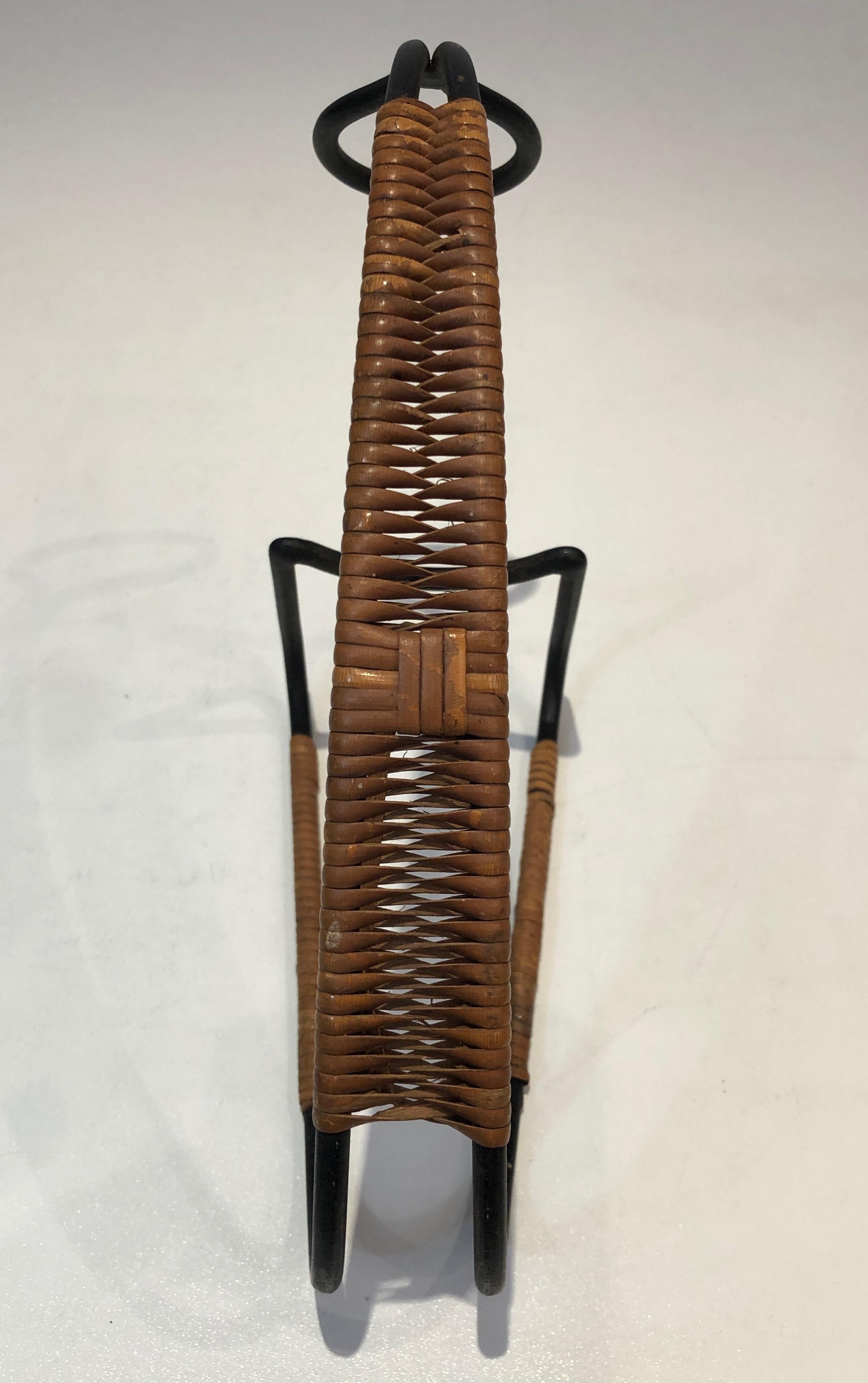 Black Metal and Rattan Bottle Holder, Scandinavia, circa 1950 For Sale 7