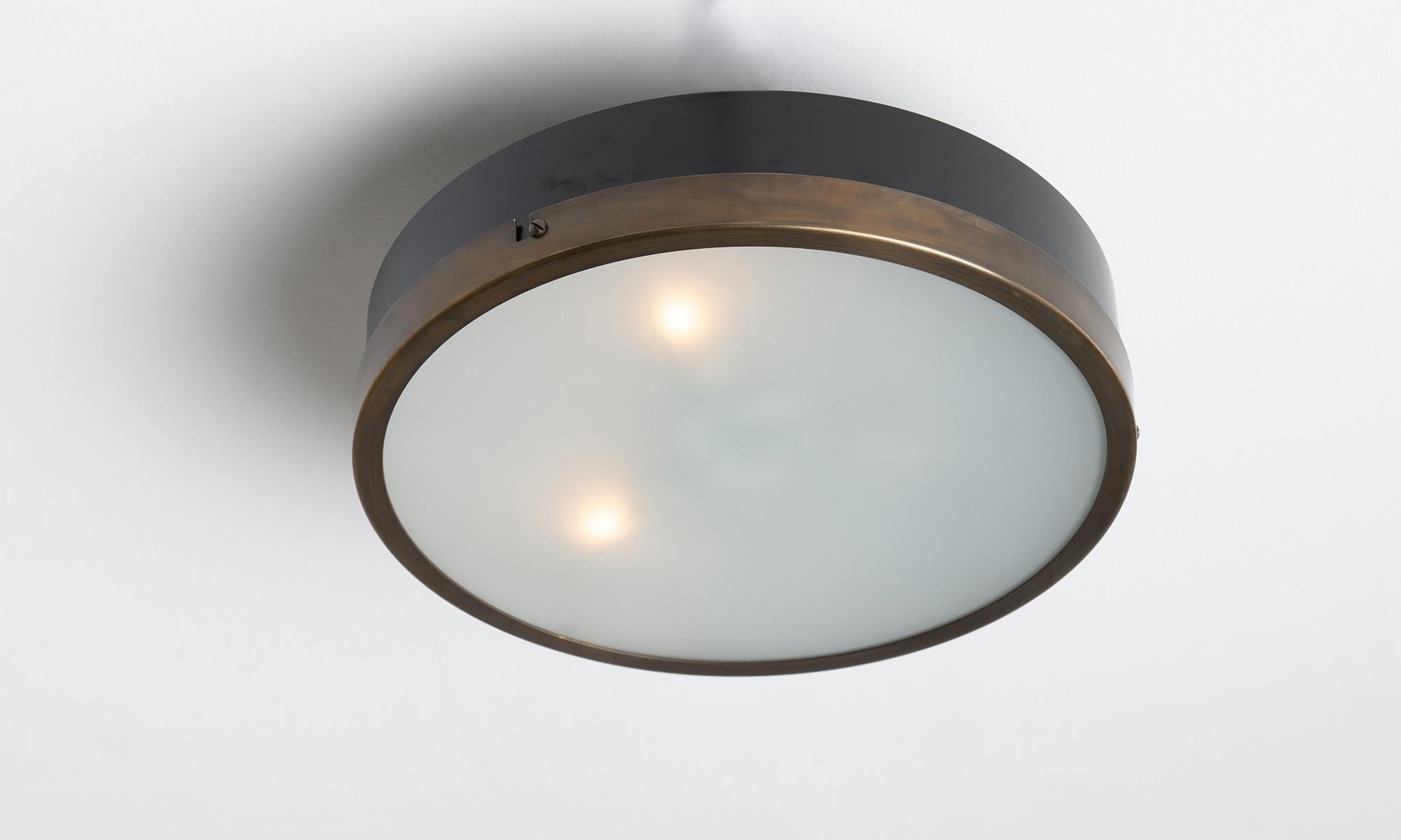 Black Metal and Satin Glass Ceiling Mount
Made in Italy
Black metal surround with brass hardware and satin glass diffuser.
10”dia x 4.5”h
Ref. L4366

*4-6 Week Lead Time*
*EU Wiring / Not UL Listed*
*Mounting Hardware Included, Ceiling Plate = 3