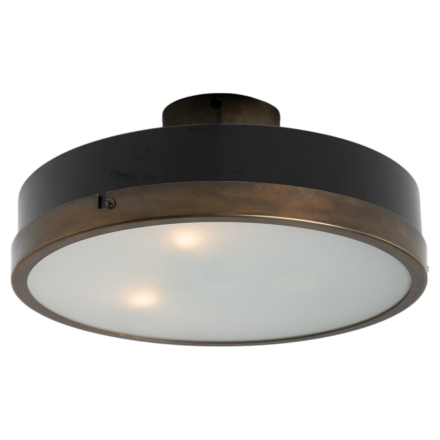 Black Metal and Satin Glass Ceiling Mount, Made in Italy For Sale