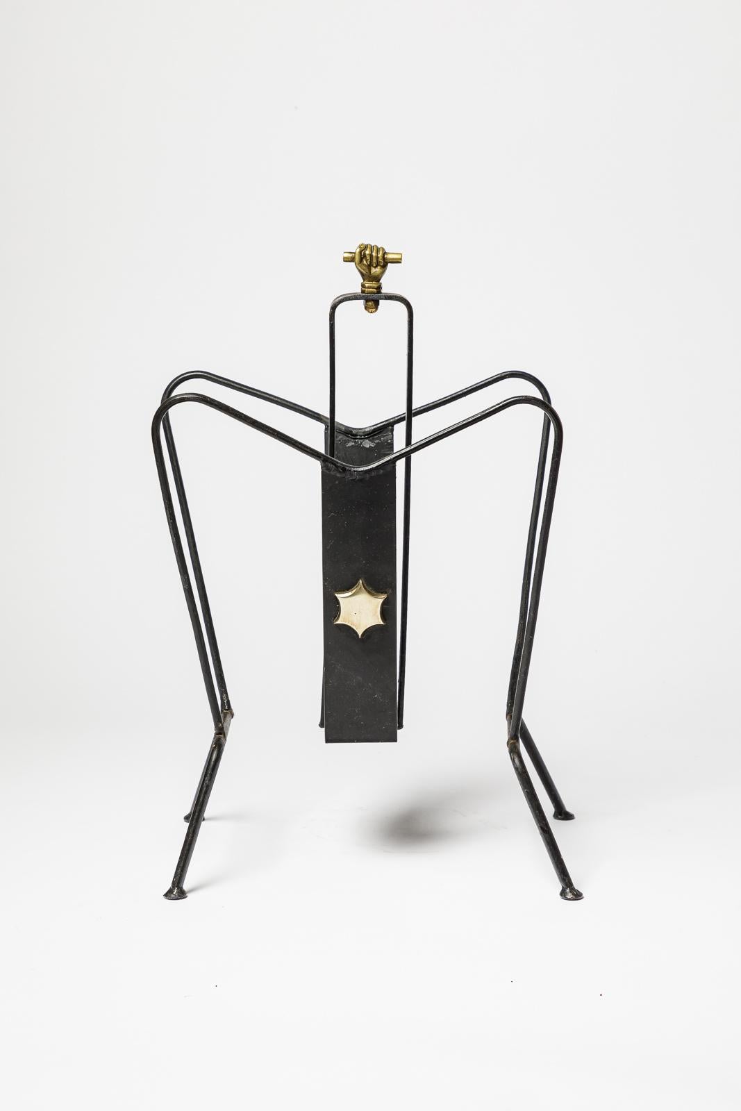 Art Déco Portariviste in metallo nero e ottone dorato lucido att. al design di Jacques Adnet 1950 in vendita