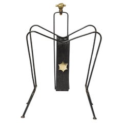 Black metal and shiny gold brass magazine rack att. to Jacques Adnet 1950 design