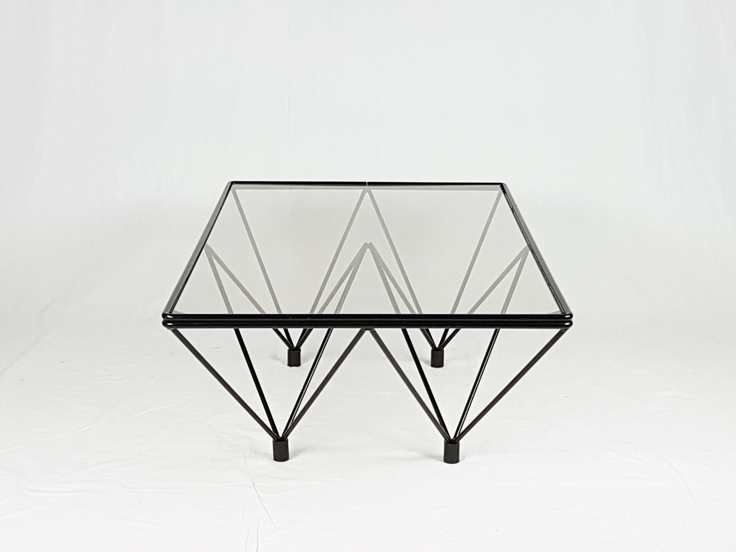 Painted Black Metal and Smoked Glass 1980s Coffee Table Alanda Attributed to P. Piva