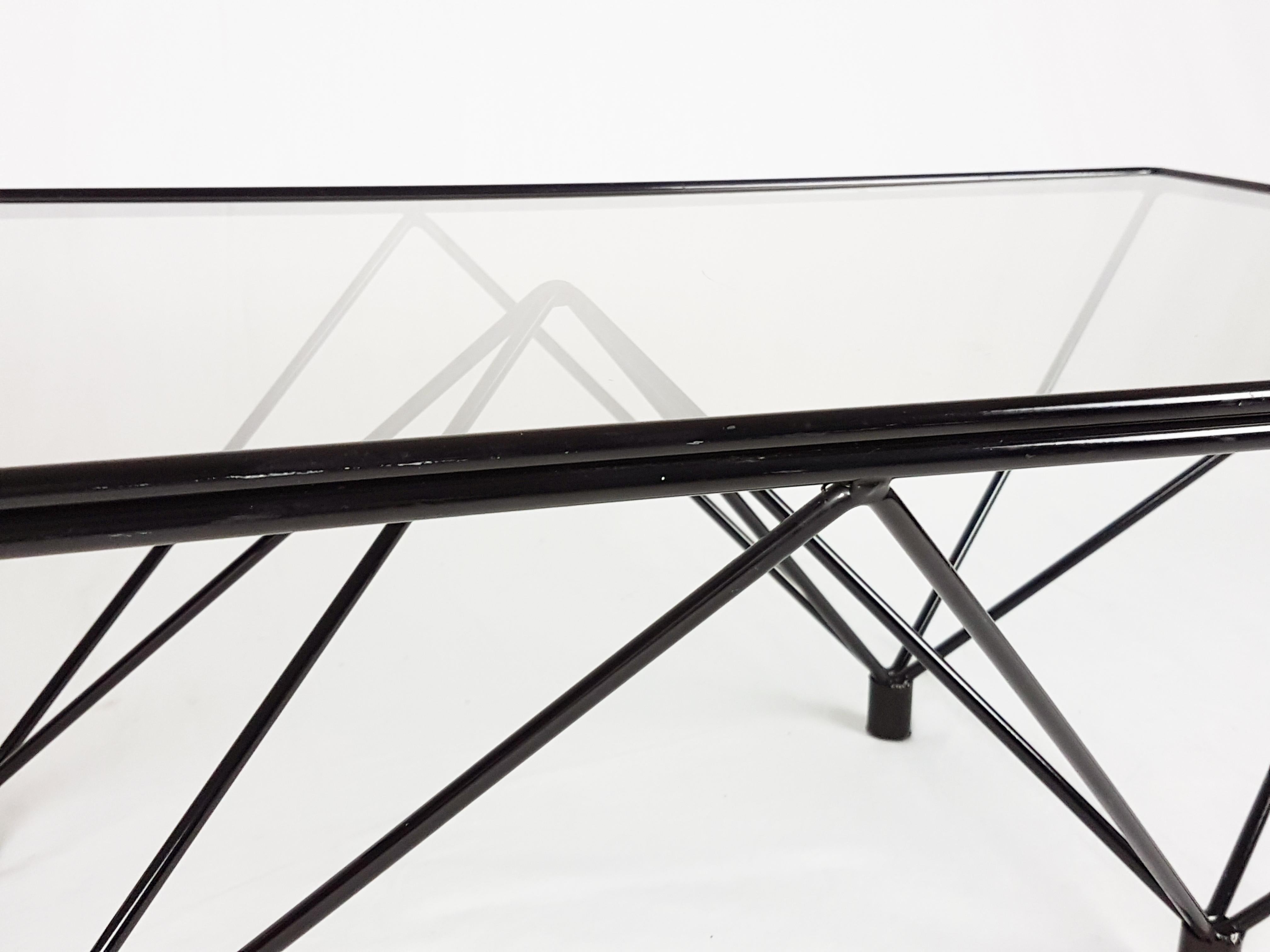 Late 20th Century Black Metal and Smoked Glass 1980s Coffee Table Alanda Attributed to P. Piva