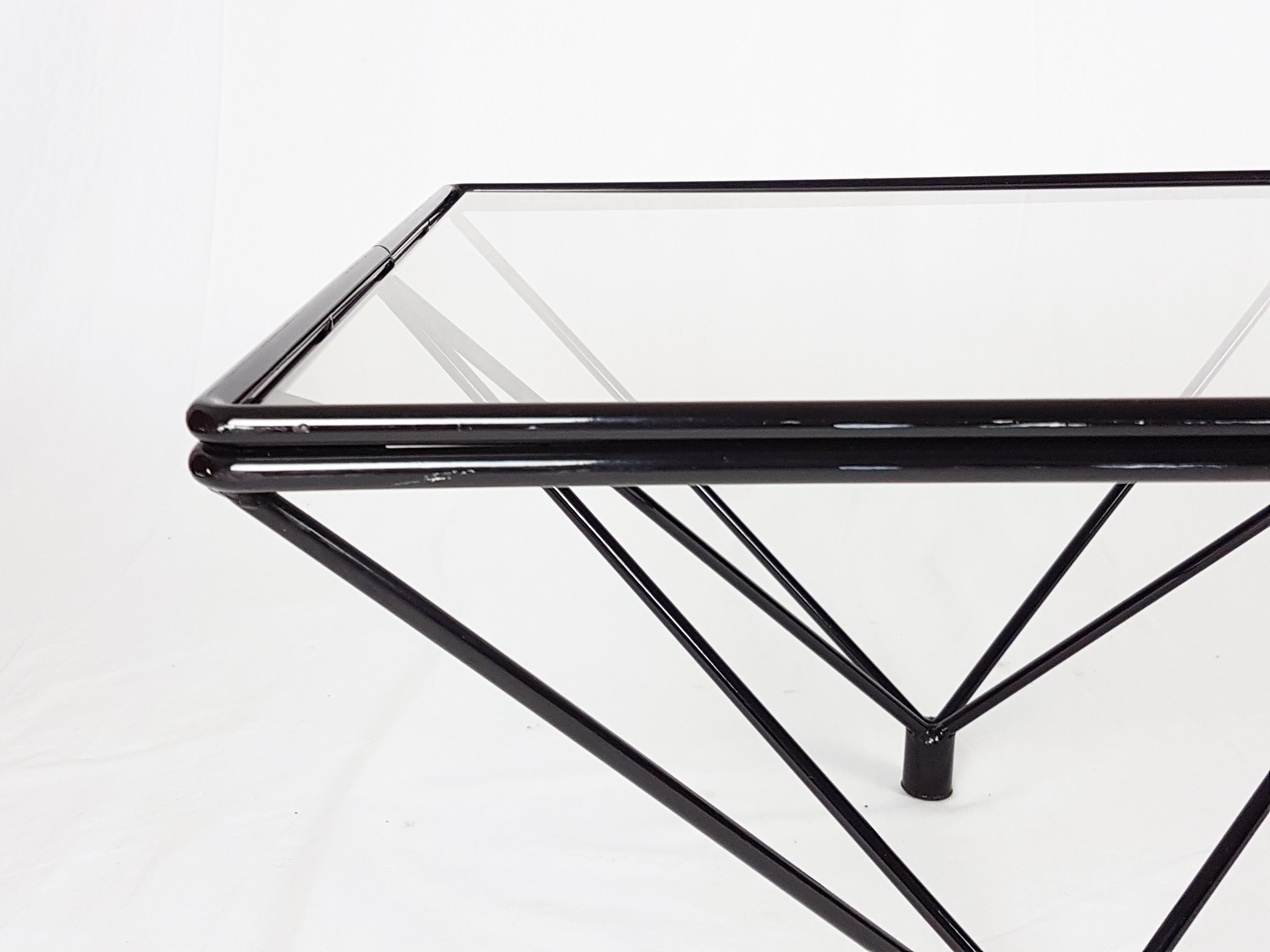 Black Metal and Smoked Glass 1980s Coffee Table Alanda Attributed to P. Piva 1