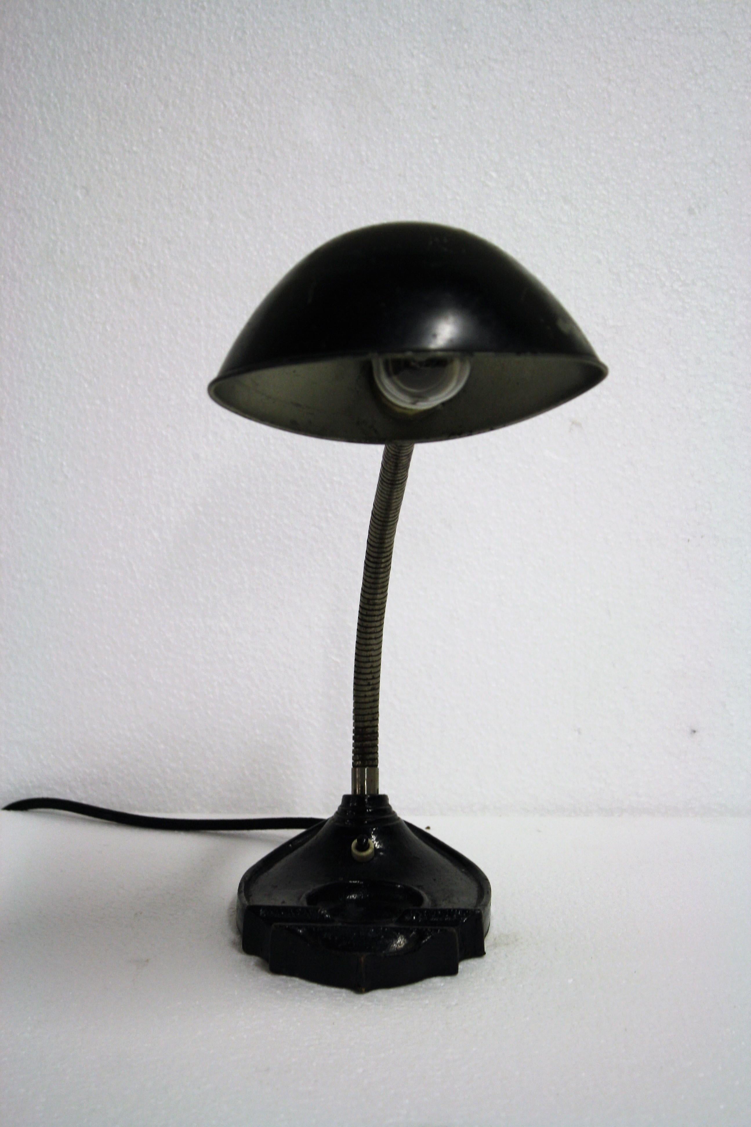 Metalwork Black Metal Art Deco Desk Lamp, 1930s, Bauhaus, Belgium